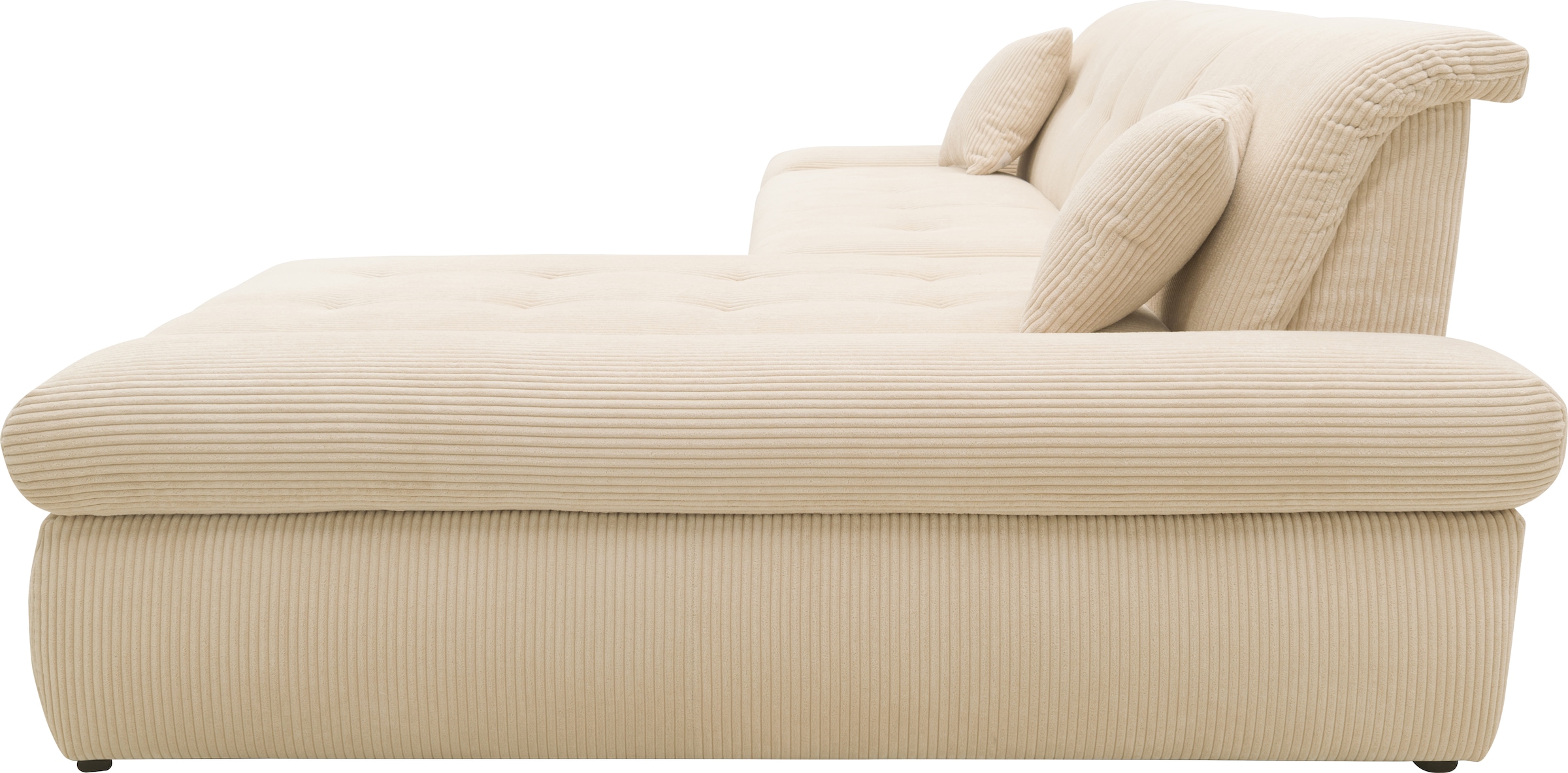 DOMO collection Ecksofa »Moric, L-Form, XXL-Sofa - Breite 300cm«, wahlweise mit Bettfunktion und Armteilverstellung, Cord, Creme