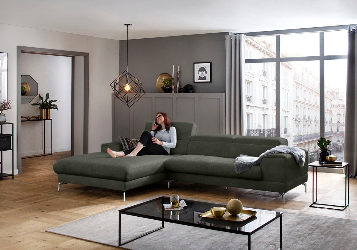 W.SCHILLIG Ecksofa »piedroo, Designsofa mit tollem Sitzkomfort, bequem und elegant, L-Form« Kopfteilverstellung, wahlweise mit Sitztiefenverstellung, Breite 303cm