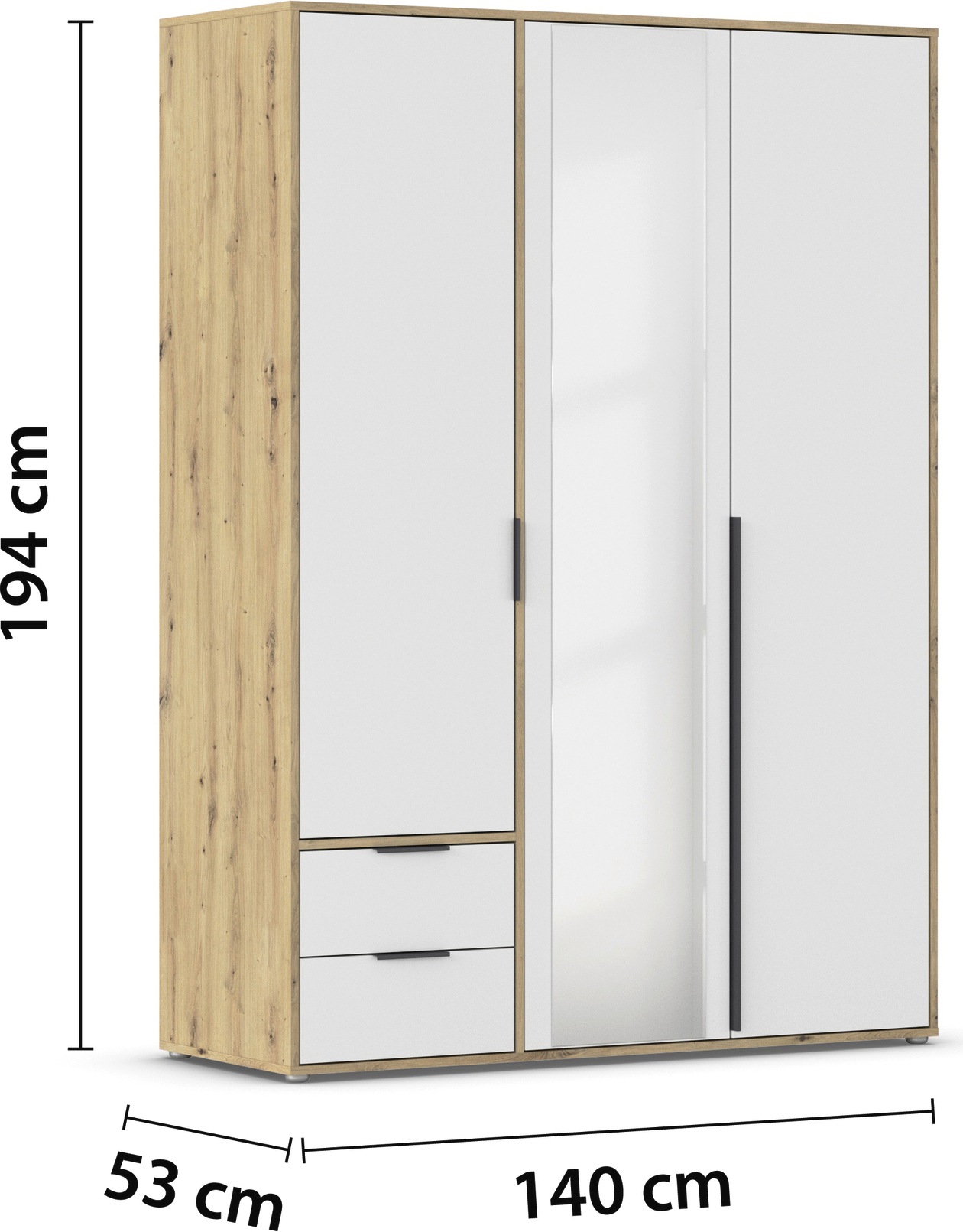 rauch Drehtürenschrank »Kleiderschrank Schrank Garderobe Wäscheschrank NAGATA mit Spiegel«, (in 3 verschiedenen Ausstattungen BASIC/CLASSIC/PREMIUM), und Schubladen sowie Stangengriffen TOPSELLER MADE IN GERMANY