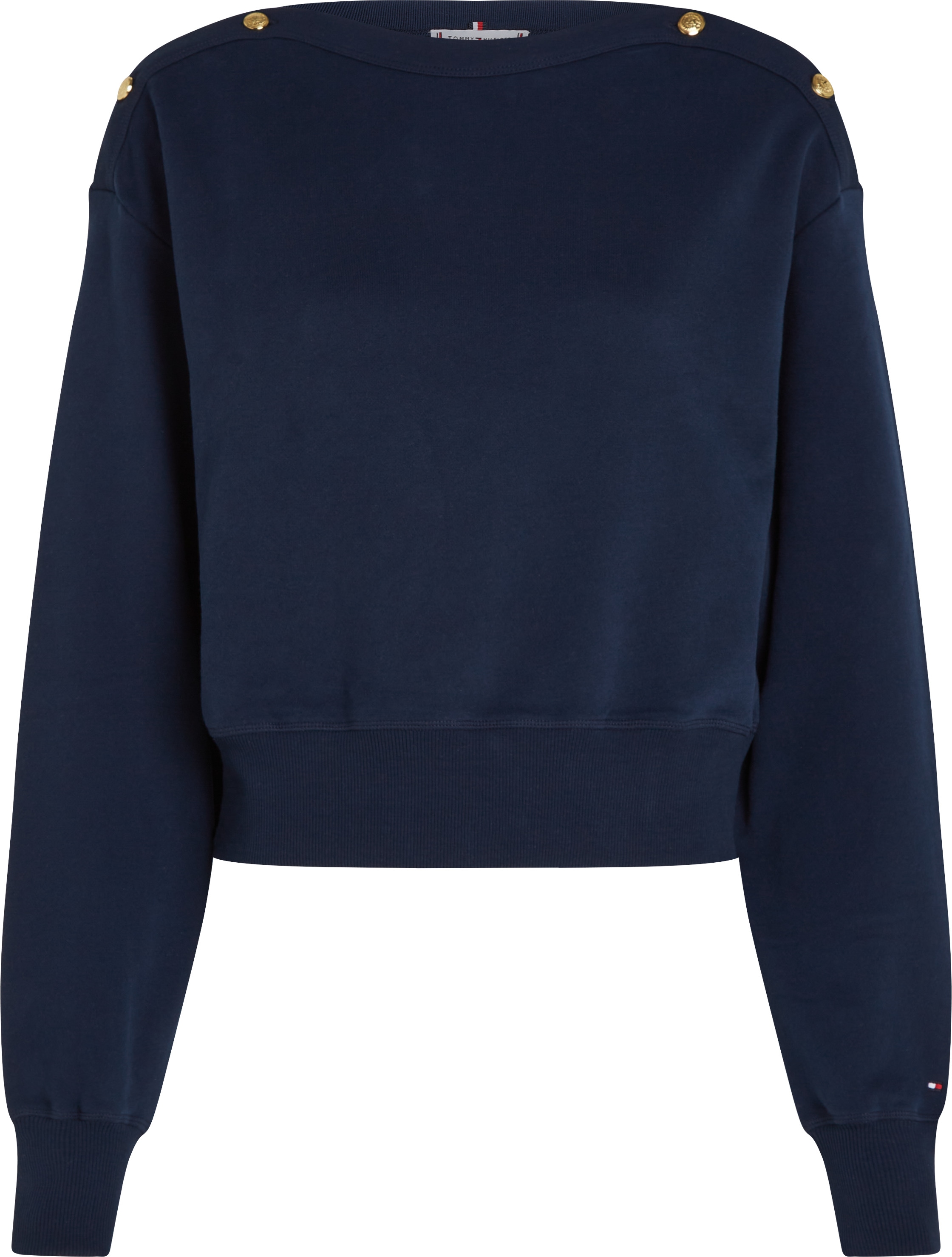 Tommy Hilfiger Curve Sweatshirt »CRV GOLD BTN BOAT-NK SWTSHRT«, in Großen Größen, mit goldfarbenem Knopf, U-Boot Ausschnitt