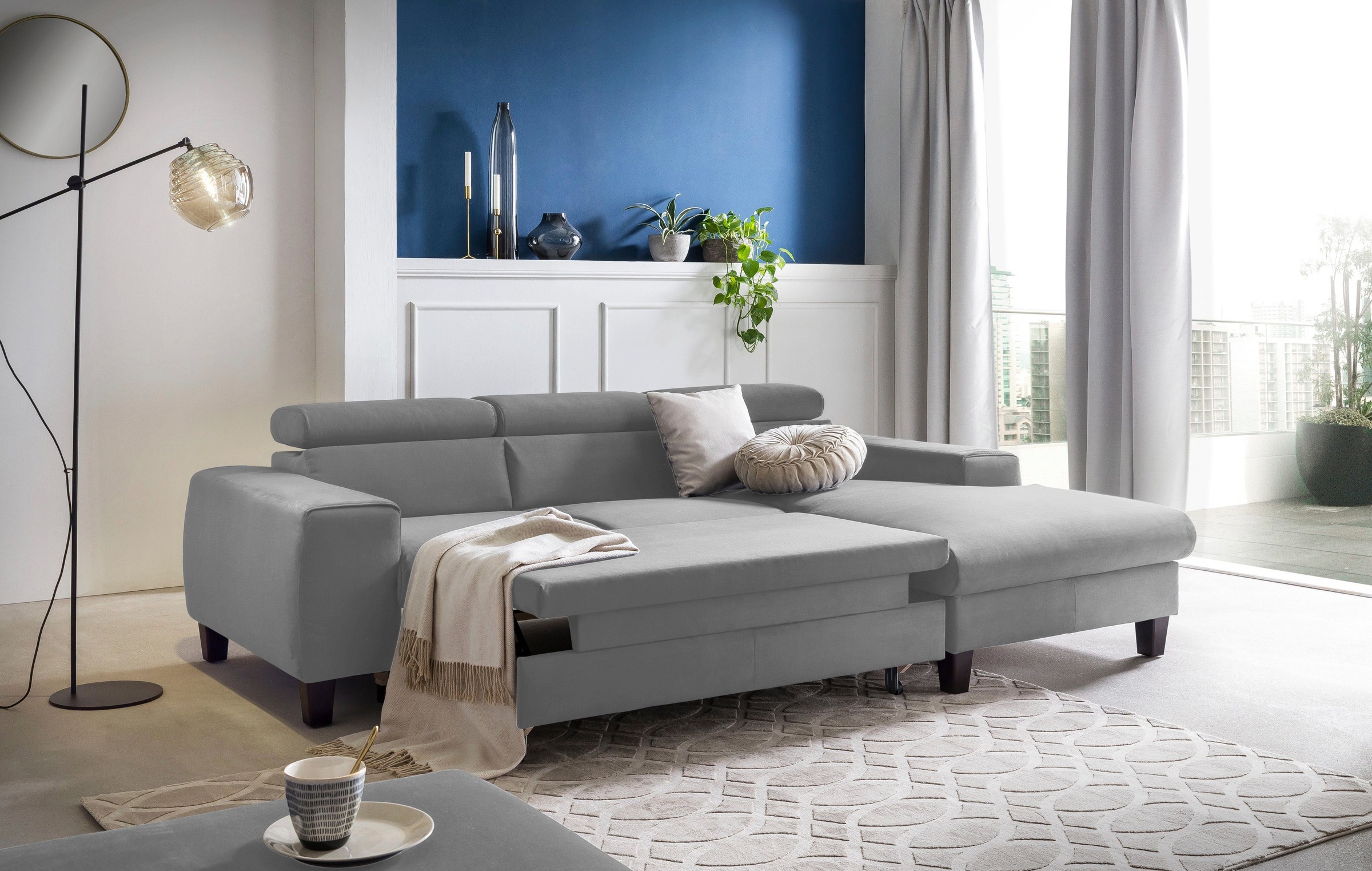 COTTA Polstergarnitur »Morven L-Form«, (Set), Set bestehend aus: Ecksofa mit Kopfteilverstellung & Hocker