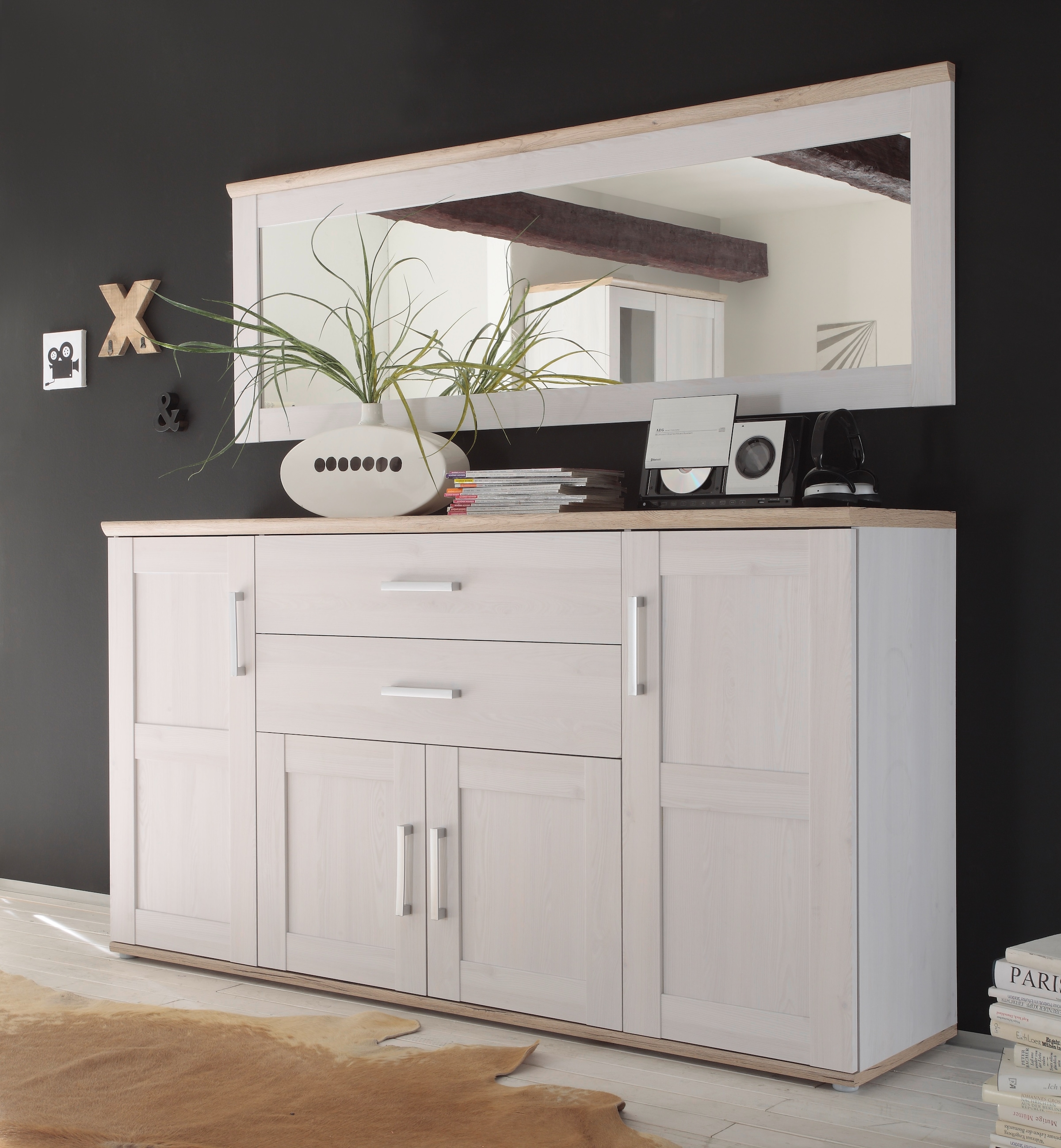 HBZ Sideboard »Romance im Landhaustil, Wohnzimmerschrank BxHxT 186x100x46 cm«, (1 St.), Landhaustil, Wohnzimmerschrank in Sibiu Lärche NB