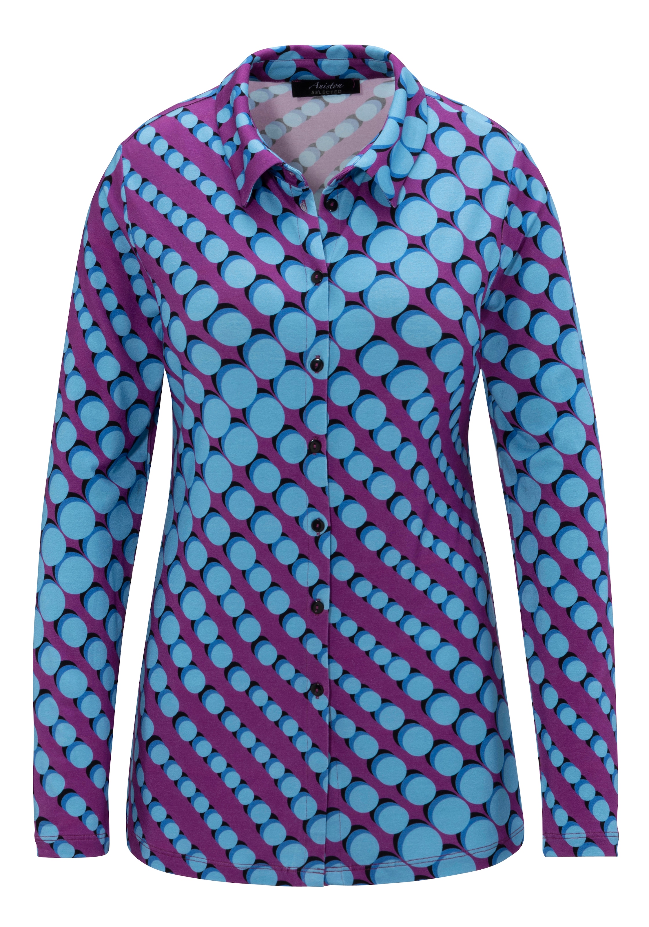 Aniston SELECTED Hemdbluse, aus elastischem Jersey, mit retro Punktedruck