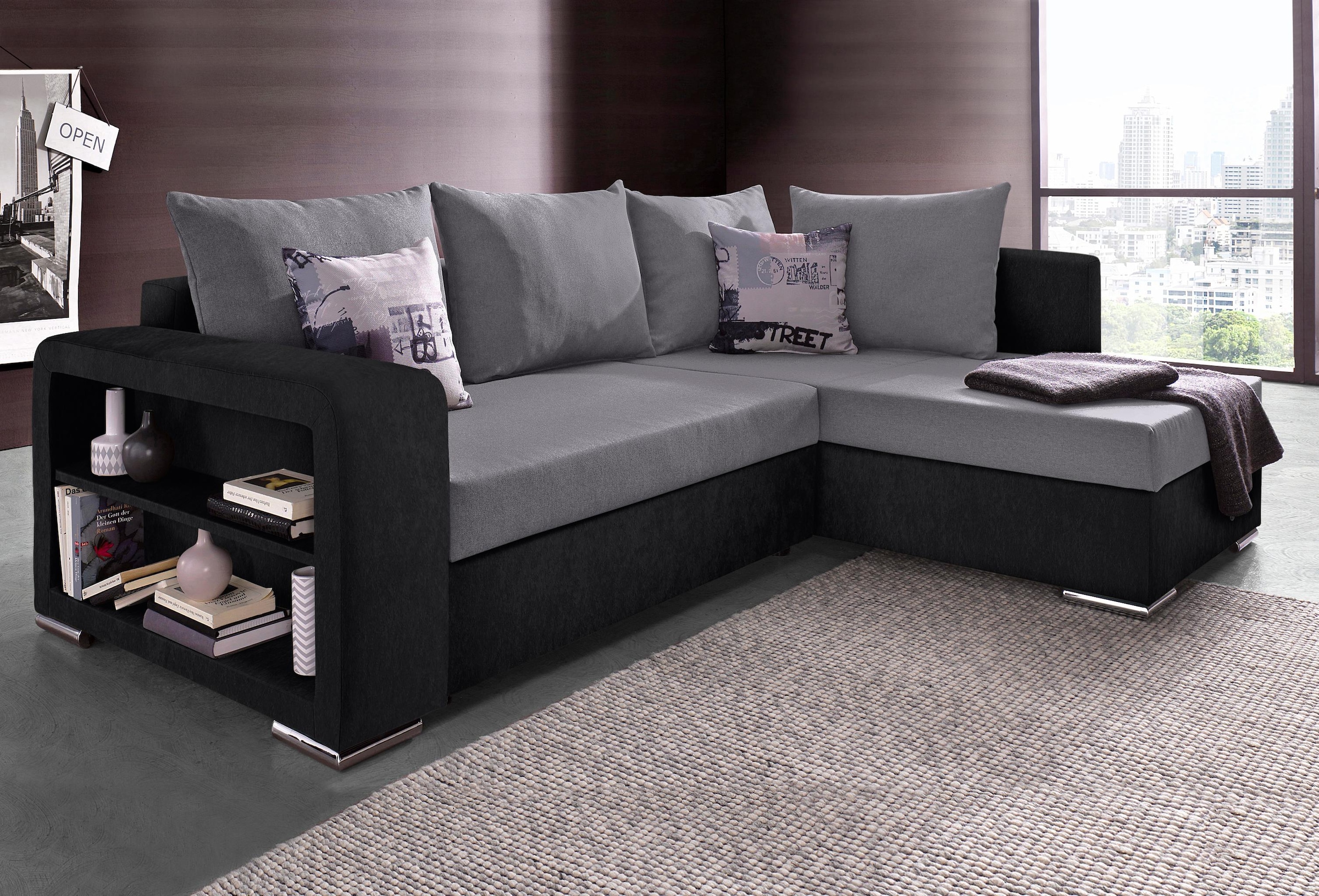 COLLECTION AB Ecksofa »John«, mit Bettfunktion, Bettkasten und Regalarmteil  auf Rechnung kaufen