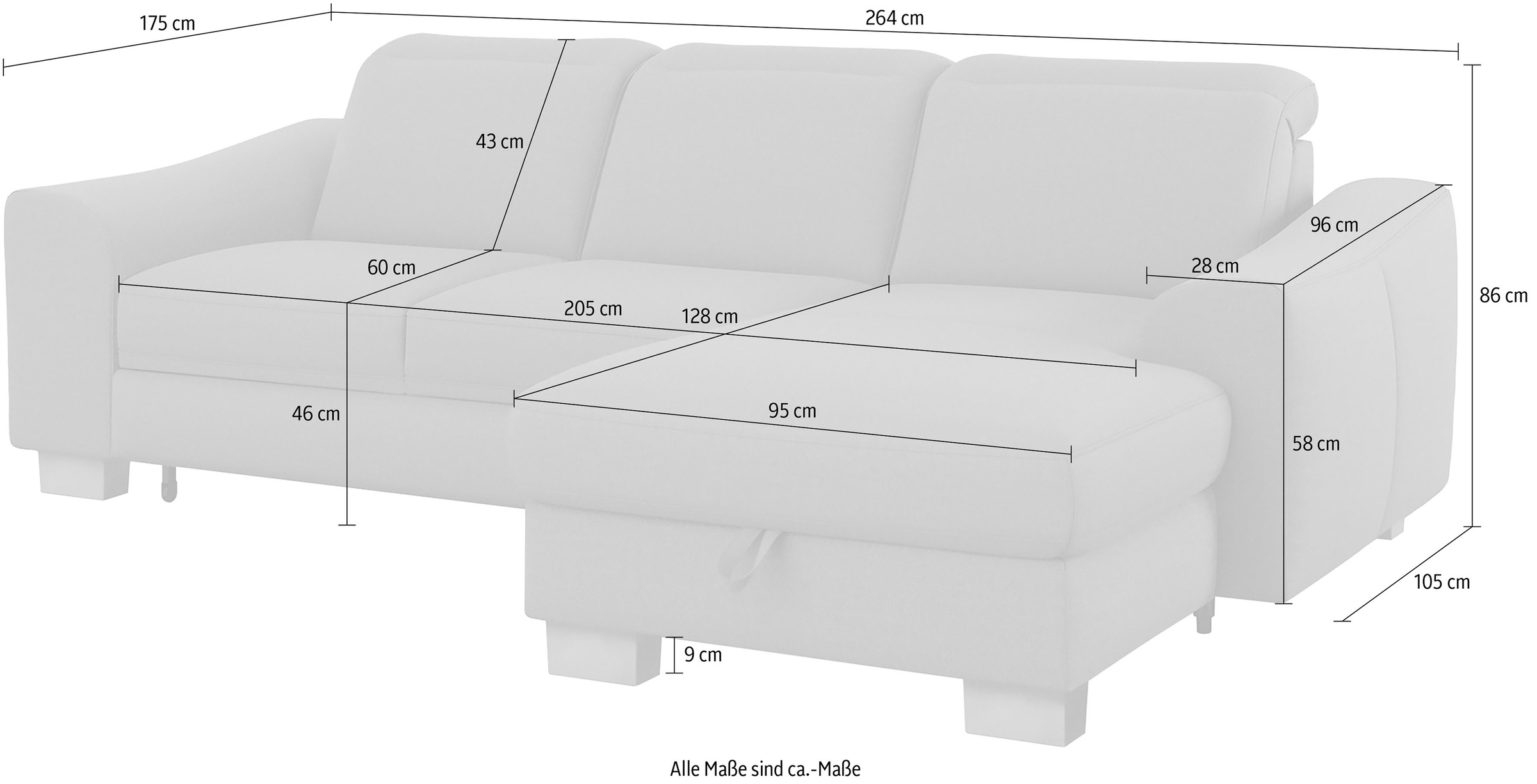 sit&more Ecksofa »Dundee L-Form«, mit Federkern und Edelstahlfüßen, wahlweise mit Kopfteilverstellung
