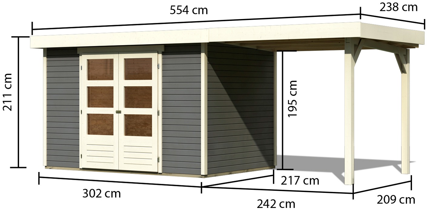 Karibu Gartenhaus »Arnis«, (Set), mit Anbaudach 2,40 cm Breite