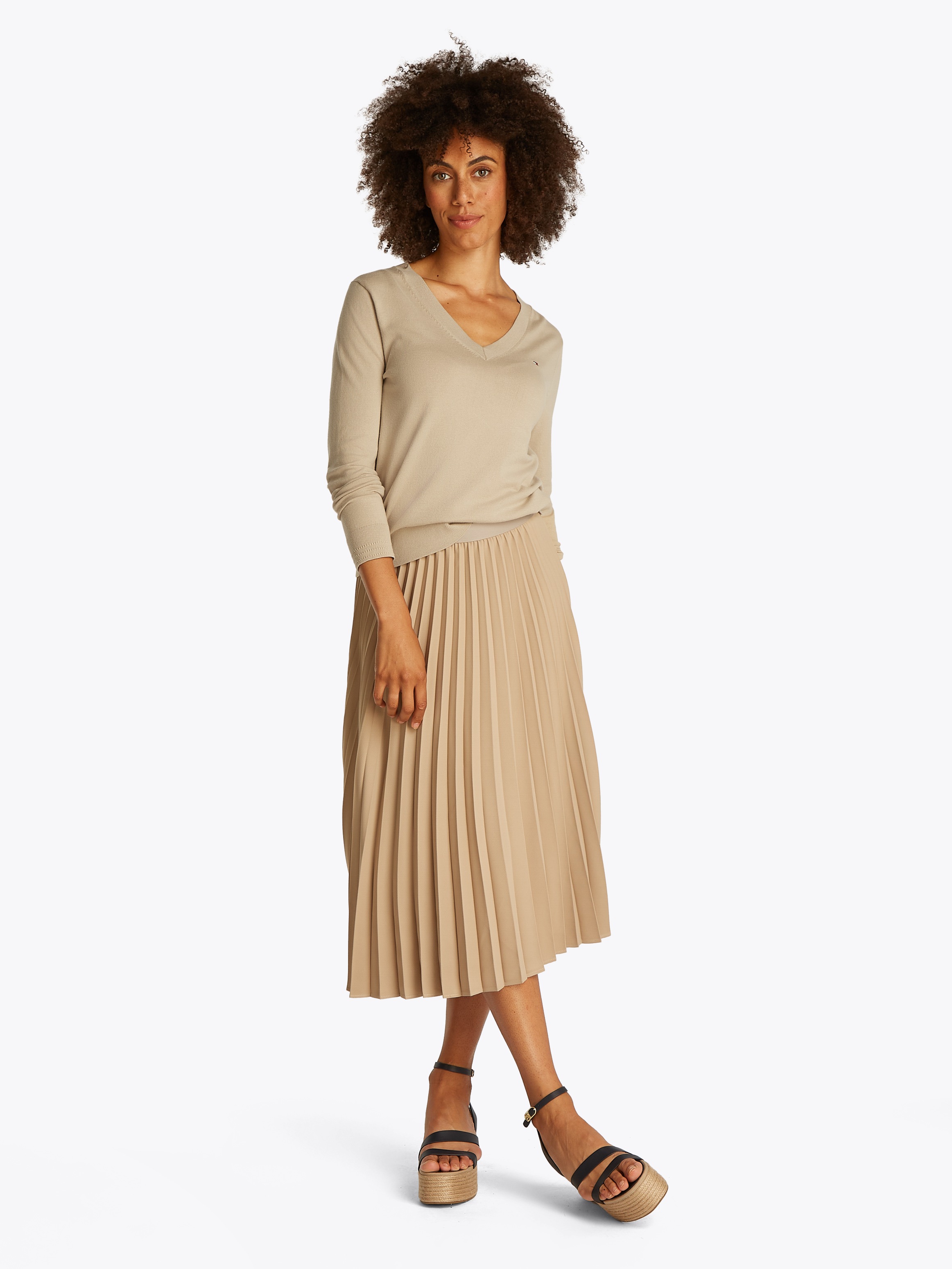 Tommy Hilfiger V-Ausschnitt-Pullover »CO JERSEY STITCH V-NK SWEATER mit V-Ausschnitt und Ripp«, unifarben, casual, regular fit, Baumwollmix, V-Ausschnitt
