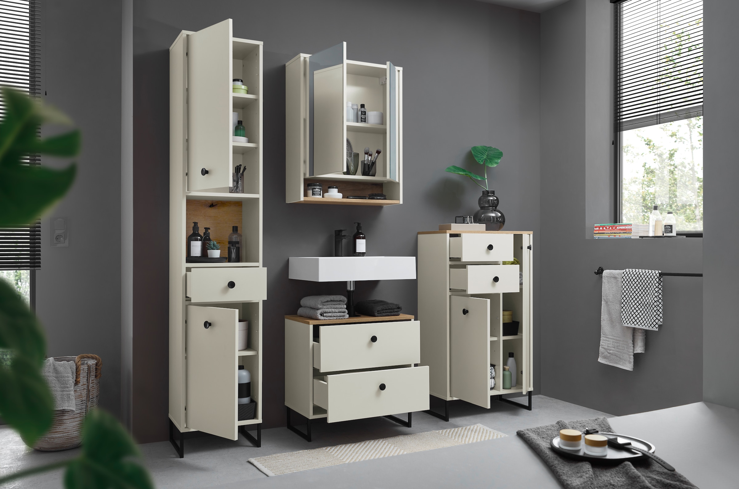 BASIC by Balculina Waschbeckenunterschrank »Linea« 1 Stk. tlg. Breite 60cm, U-Profil Füße, Unterflurauszug