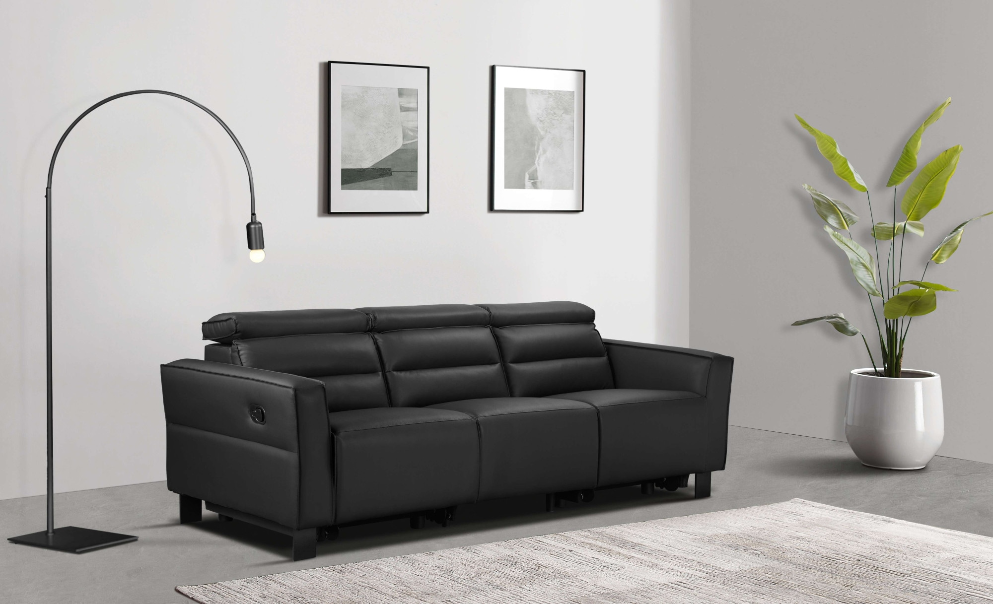 Places of Style 3-Sitzer »Carpari, 224cm, manuelle od. elektrische Relaxfunktion in 2 Sitzen«, mit USB-A/C, Kopfteilverstellung, Echtleder, Kunstleder, Webstoff