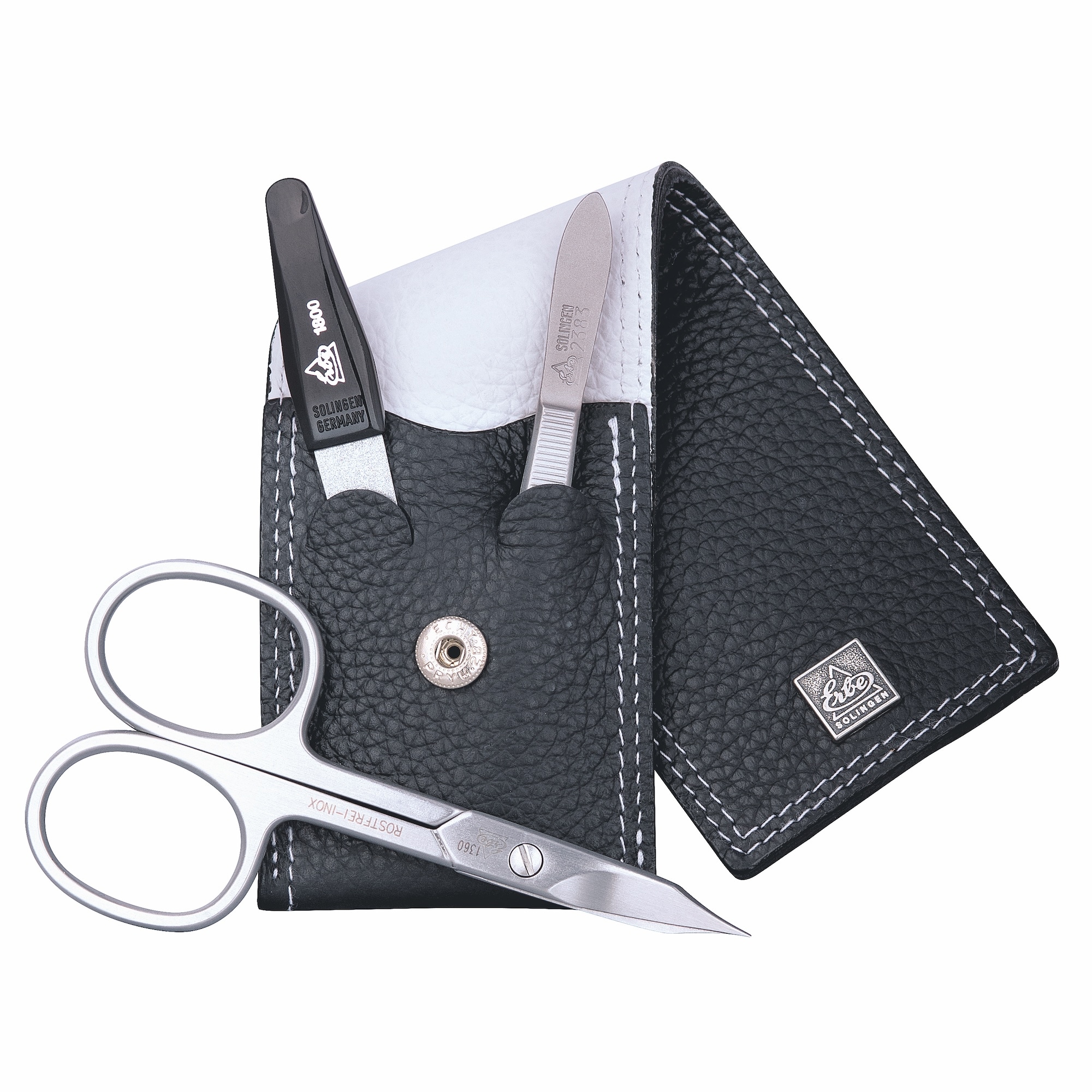 ERBE Maniküre-Etui »Colorado« Echtleder, Kontrastnähte, Druckknopfverschluss, rostfreie Instrumente