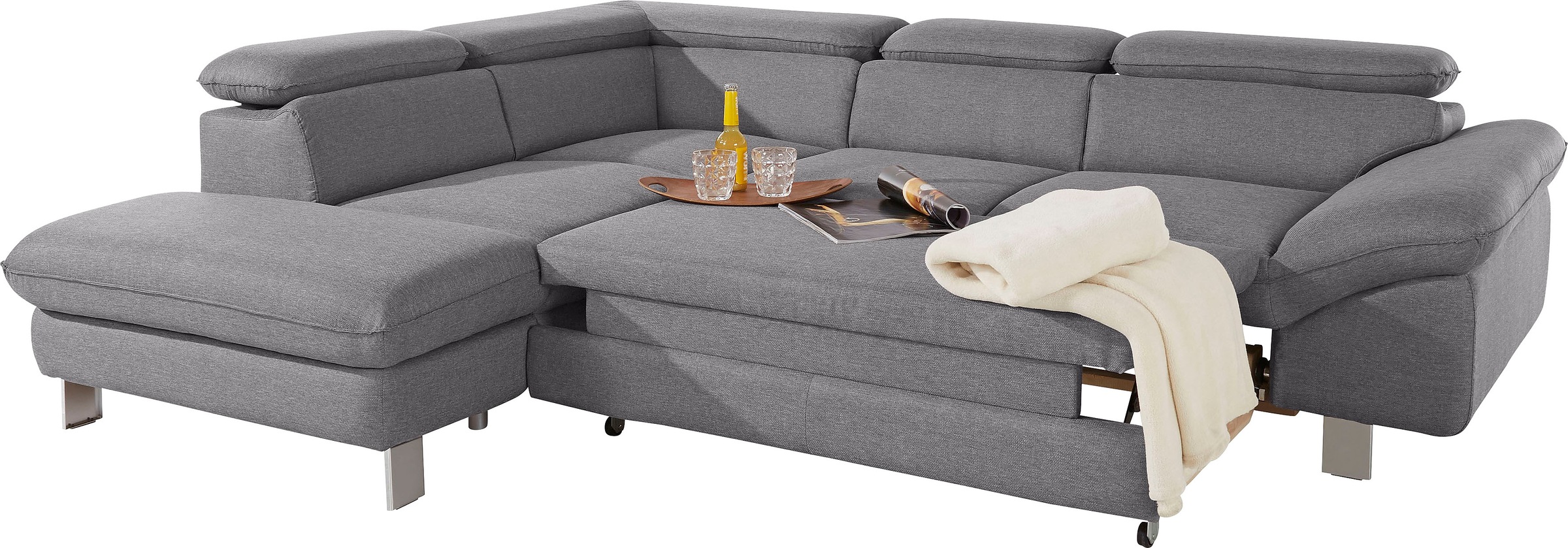 COTTA Polstergarnitur »Driver L-Form«, (Set, 2 tlg.), Set bestehend aus: Ecksofa mit Kopfteilverstellung & Hocker
