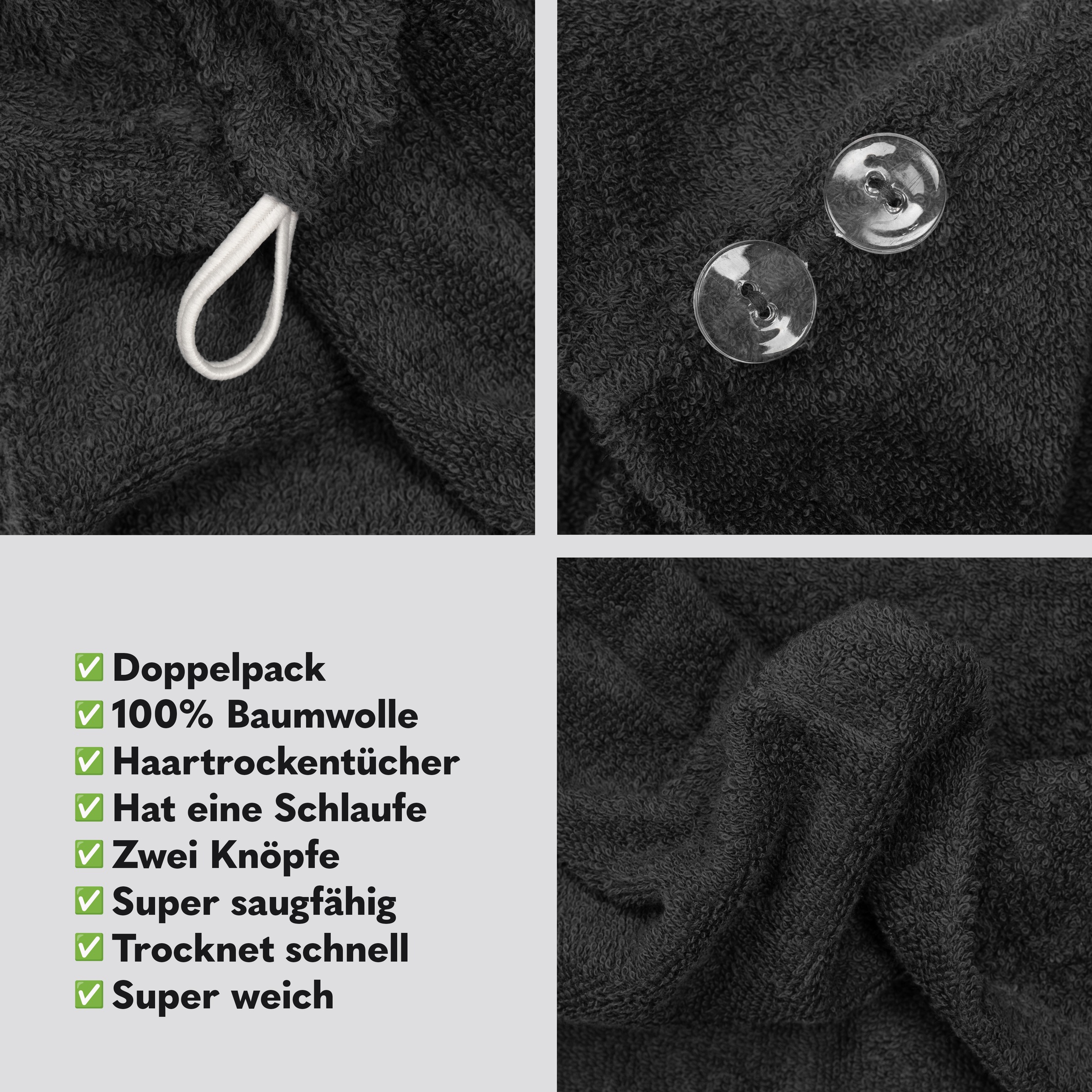 HAMMETEX Turban-Handtuch »2er Set Haarturban Damen, 100% Baumwolle, Flauschig & Schnelltrocknend«, (Set, 2 St., 2), Uni-Farben, weich