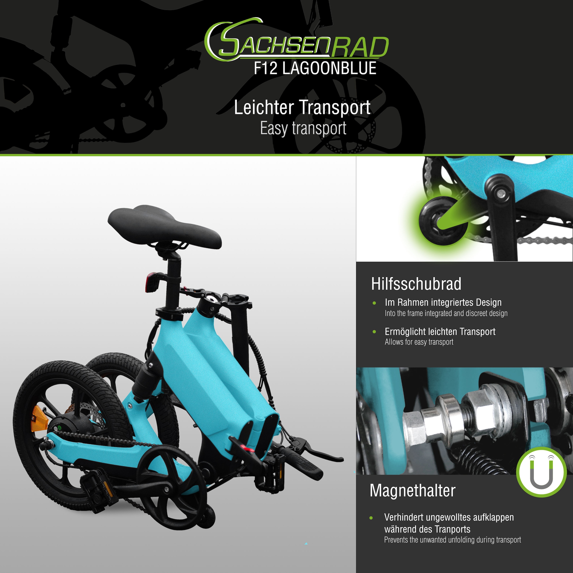 SachsenRad E-Bike »F12«, 1 Gang, Shimano, keine, Heckmotor 250 W, LCD-Steuerdisplay, Fahrmodus Pedelec, 
LED-Frontlicht, LED Rücklicht