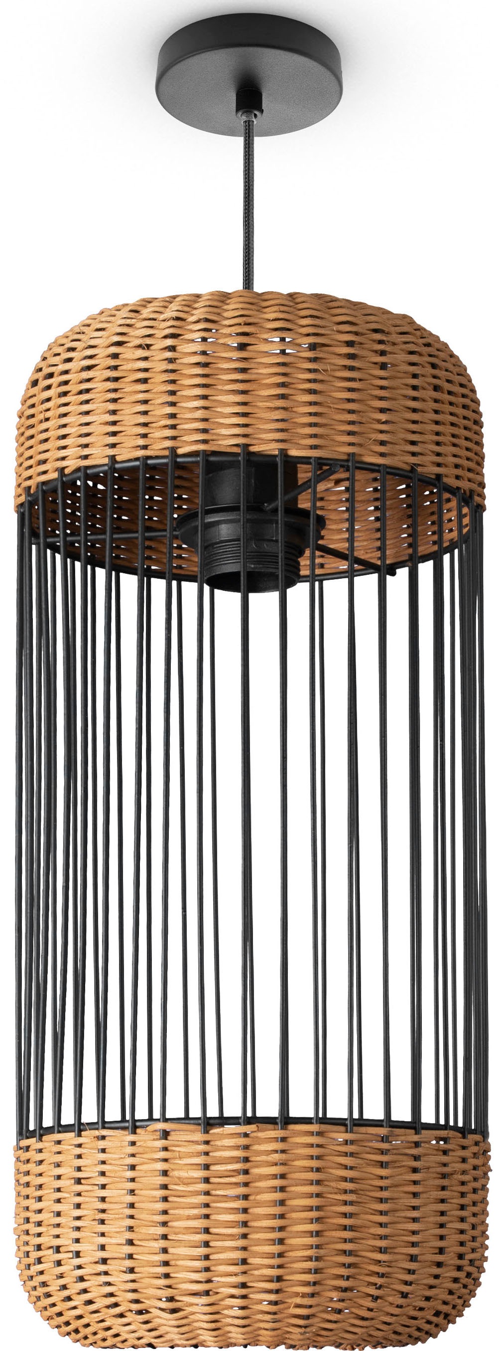 Paco Home Pendelleuchte »PUSTA«, Leuchtmittel E27 | ohne Leuchtmittel, Rattan Esszimmer Lampe Pendelleuchte Boho Zylinder Rustikal E27