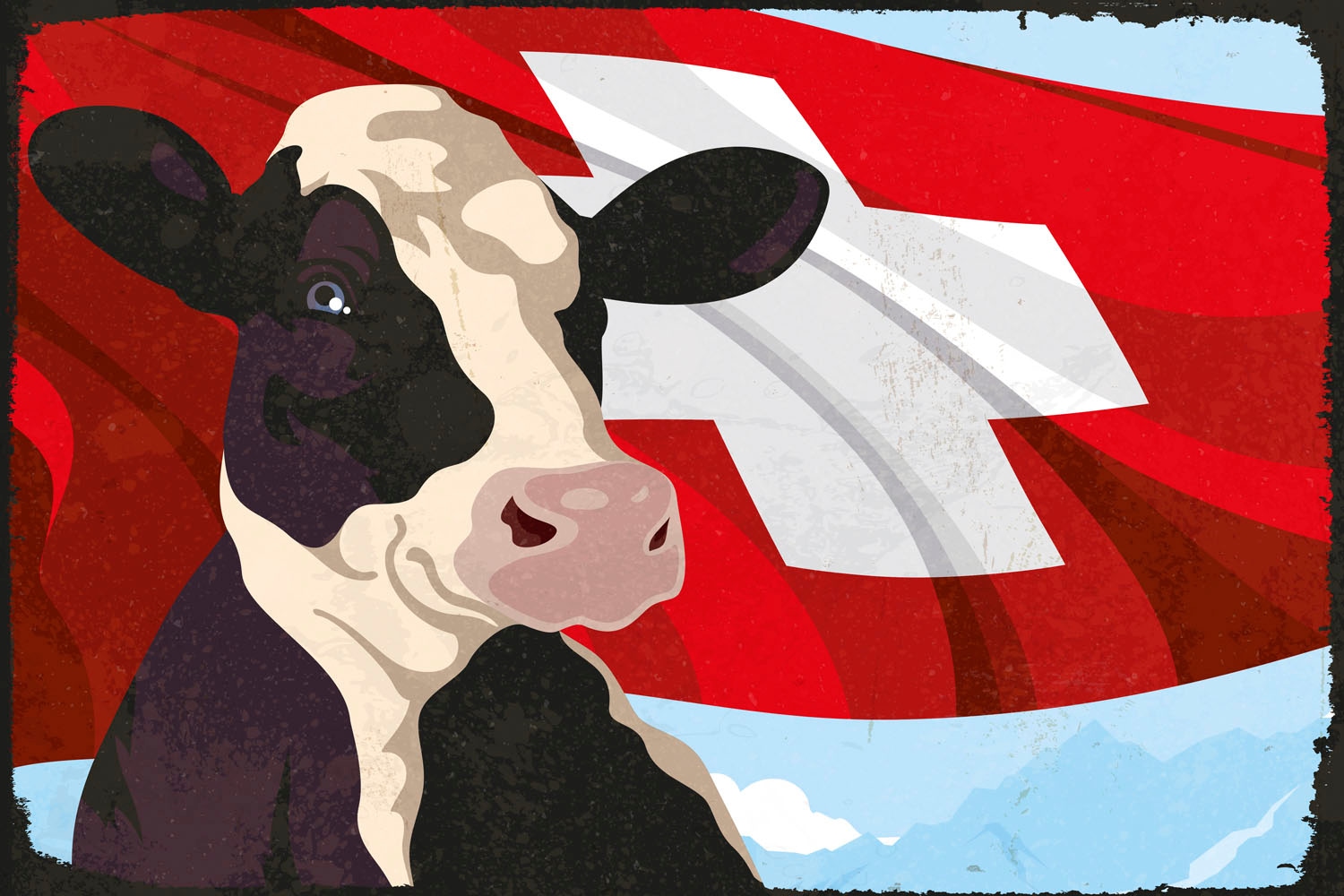 queence Metallbild »Schweizer Kuh« Berge & Alpenbilder | Kuh | Kuhbilder | Schriftzüge 1 Stk. tlg. Stahlschilder