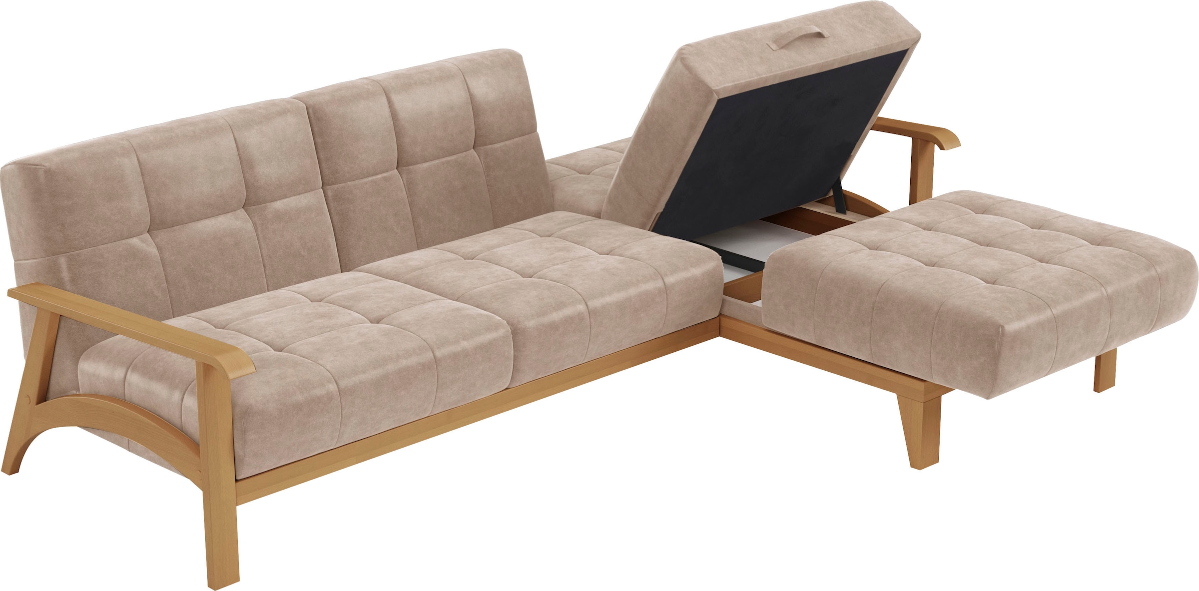 sit&more Ecksofa »Billund L-Form«, Armlehnen aus eichefarbigem Buchenholz, verschiedene Bezüge und Farben