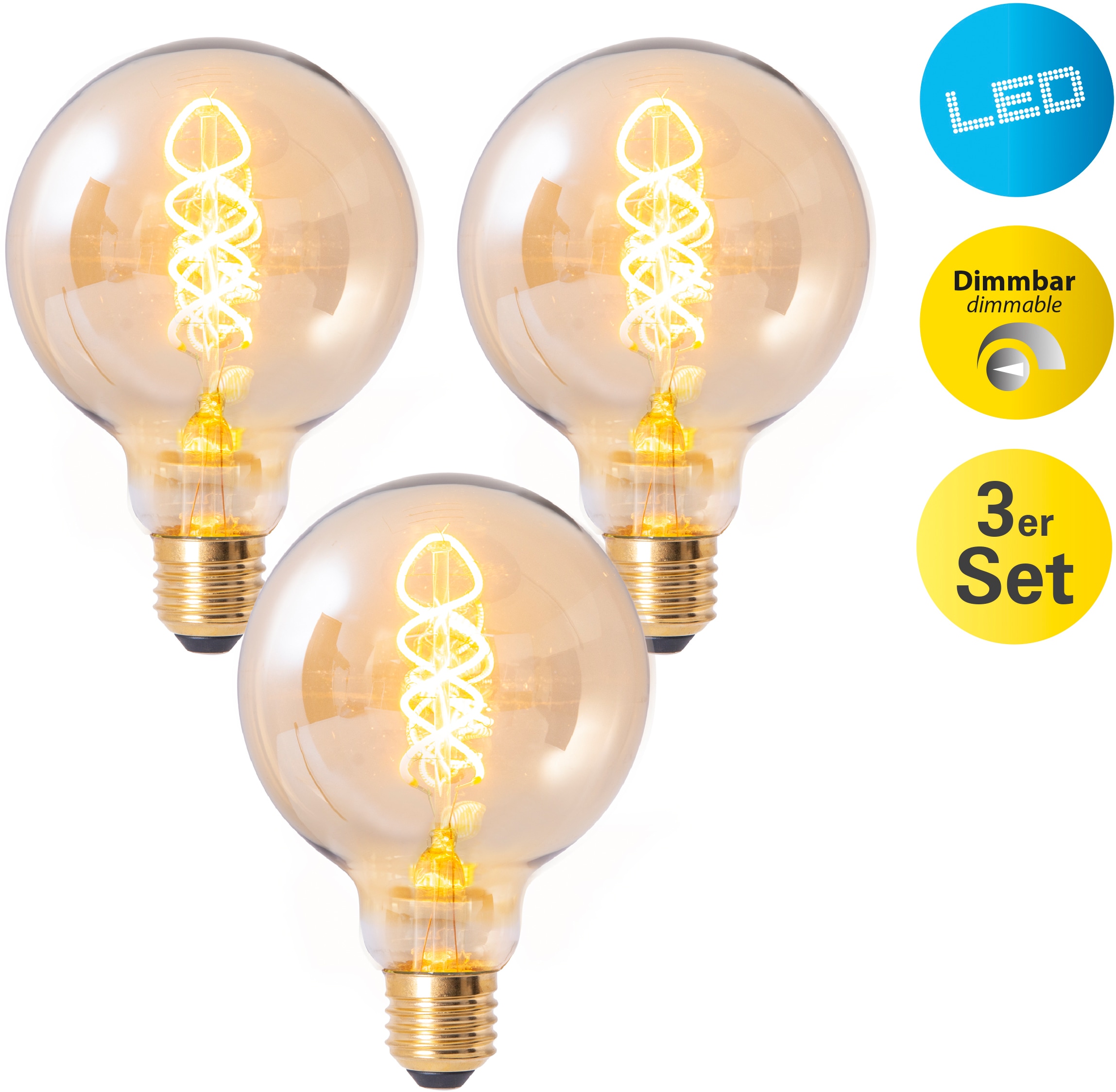 Effieziensklasse: »Dilly«, 3er LED Ø LED-Leuchtmittel näve bestellen Rechnung St., 3 Filament, Retro Warmweiß, E27, E27/4W Set, auf G, 9,5cm