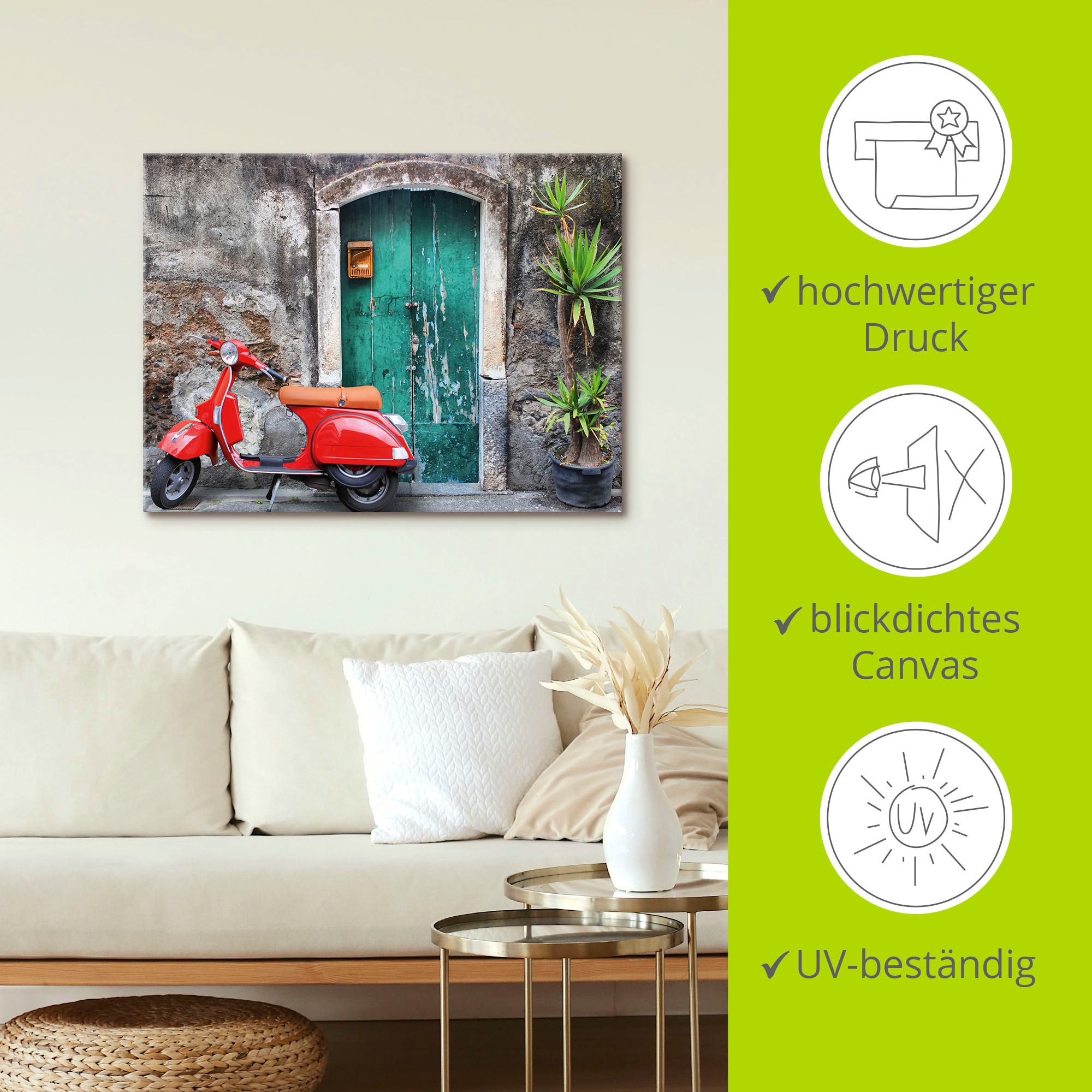 Artland Wandbild »Roter Motorroller«, Motorräder & Roller, (1 St.), als Alubild, Outdoorbild, Leinwandbild, Poster in verschied. Größen