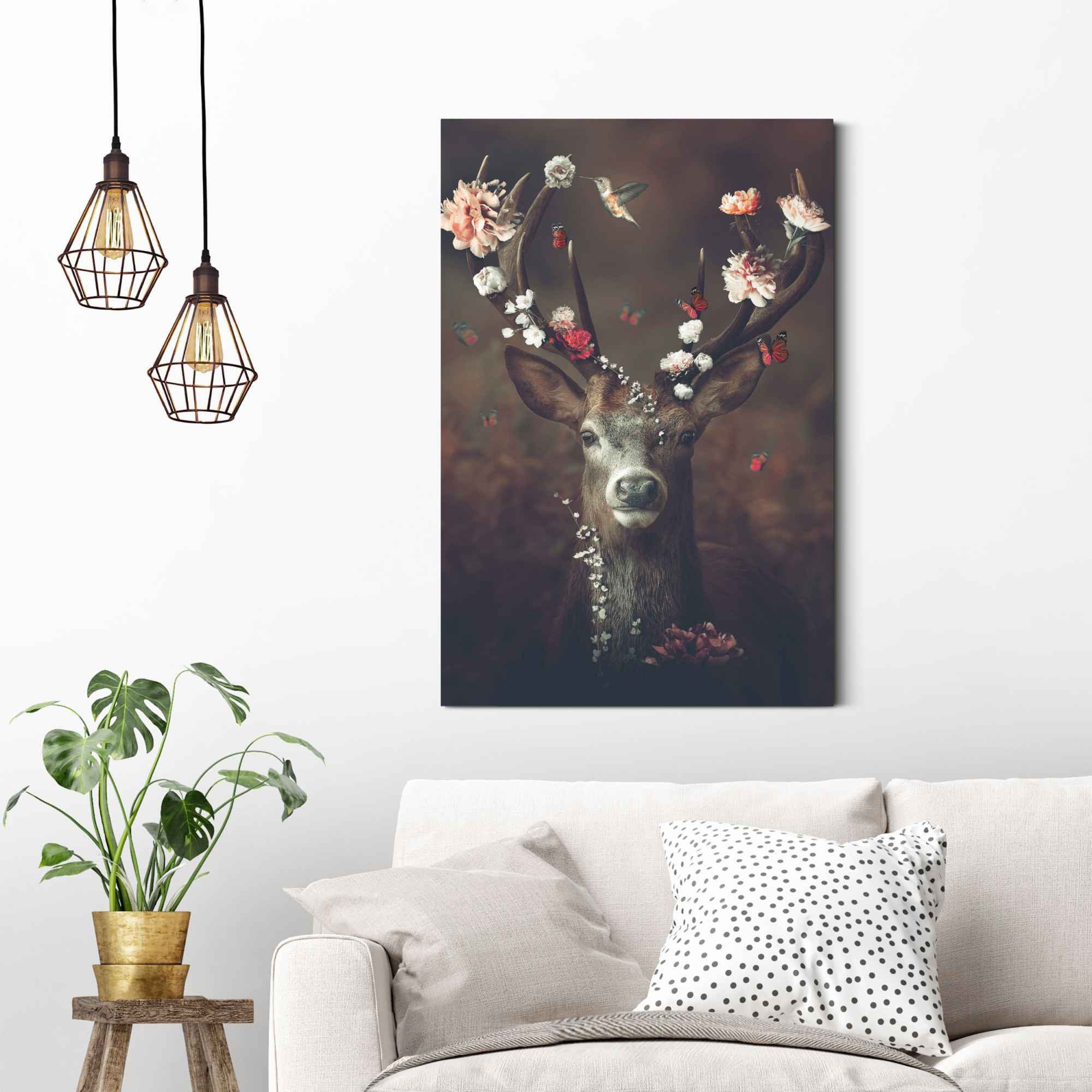 Reinders! Wandbild »Hirsch Romantisch - Kolibri - Schmetterling - Blumenkra günstig online kaufen