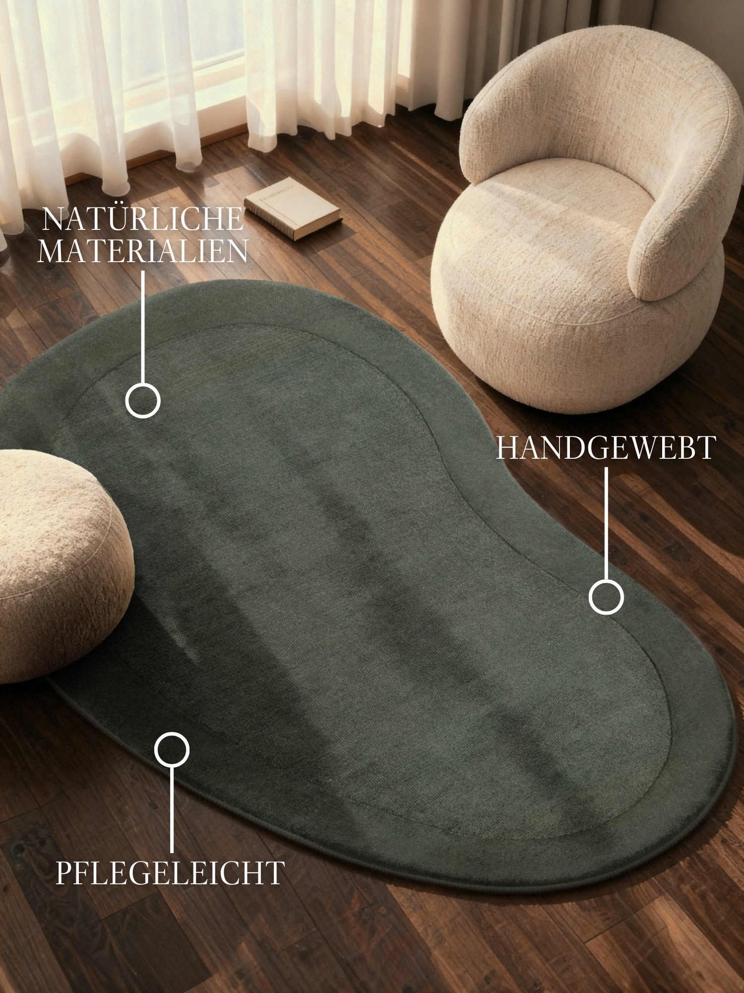 Villeroy & Boch Teppich »Wollteppich Kari« rechteckig 17 mm Höhe Handgewebt, Wolle, Bordüre, Einfarbig, Läufer, Wohnzimmer, Organisch