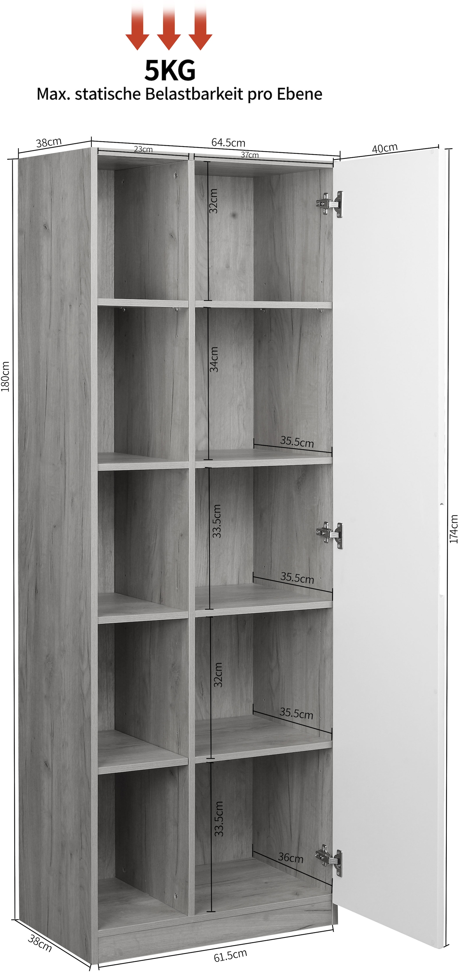 andas Aktenschrank »Lund«, mit Griffmulde & Hochglanzfront, 10 Fächer, Höhe 180 cm