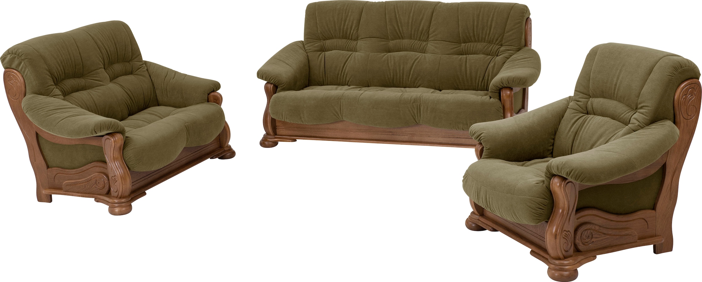 Max Winzer® Polstergarnitur »Texas Set besehend aus 2er- und 3er-Sofa, bequeme legere Polsterung«, mit dekorativem Eichenholzgestell, Retro Klassiker