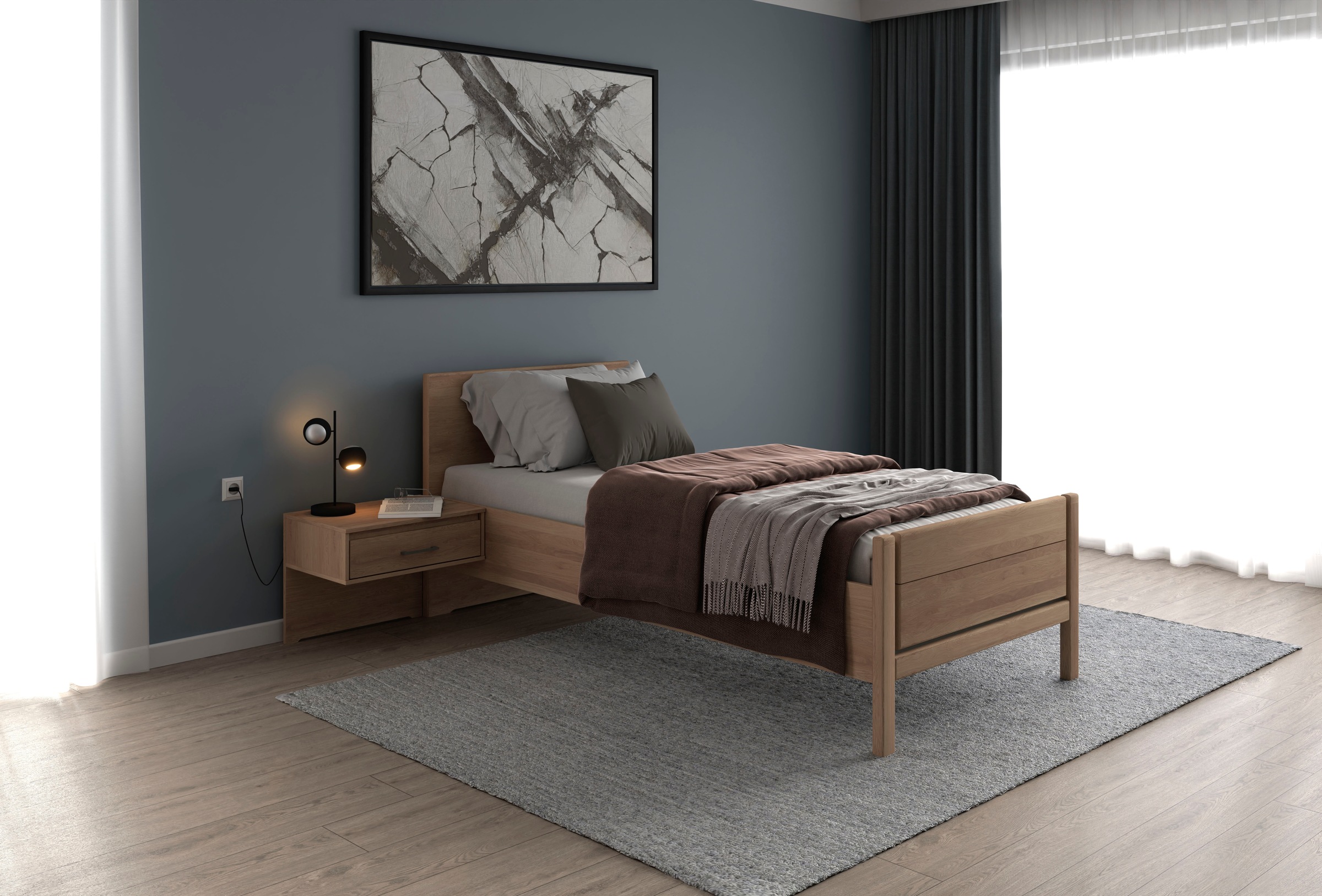 Musterring Holzbett »Sorrent, Bettgestell, Bettrahmen, teilmassiv Eiche«, (MADE IN GERMANY), Eiche teilmassiv, Liegehöhenverstellung, Stollenfußteil