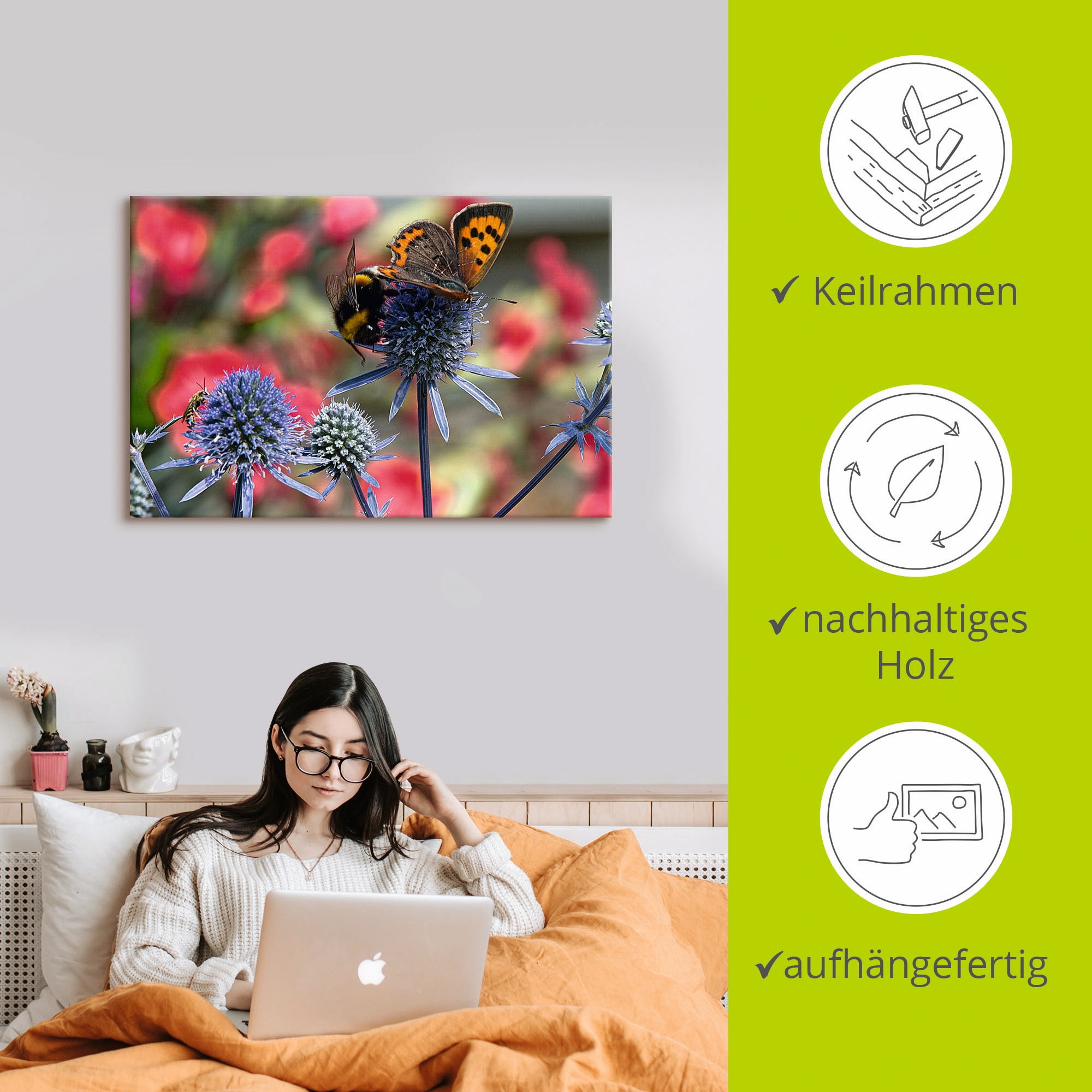 Artland Wandbild »Kleiner Feuerfalter und Hummel«, Insekten, (1 St.), als Alubild, Outdoorbild, Leinwandbild, Wandaufkleber, versch. Größen
