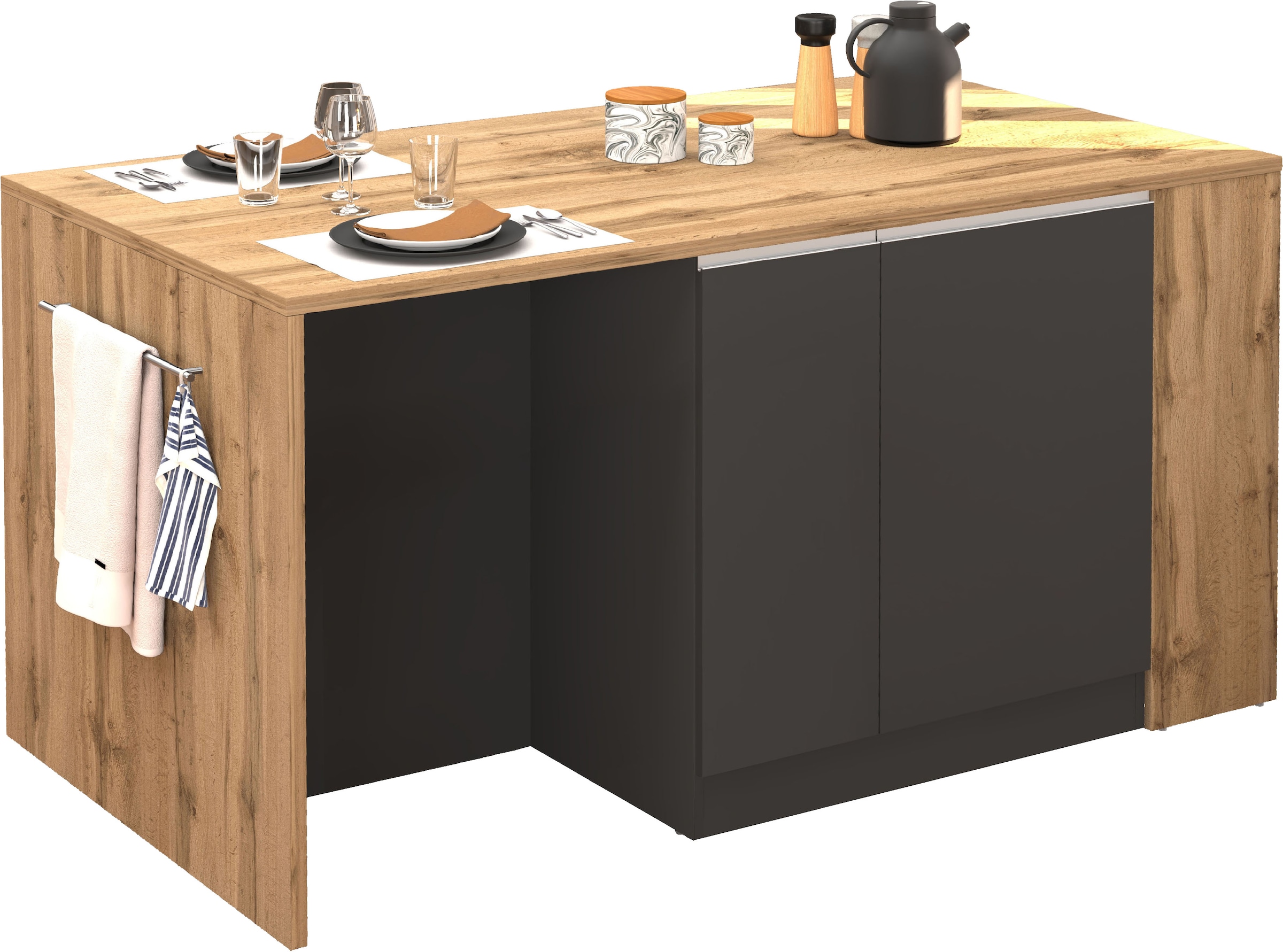 KOCHSTATION Kücheninsel »KS-Sole, Kochinsel, Küchenarbeitsblock, Arbeitsinsel, Made in Italy«, Breite 167,5 cm, 2 Apothekerauszüge, 2 Essplätze, 1 offenes Regal