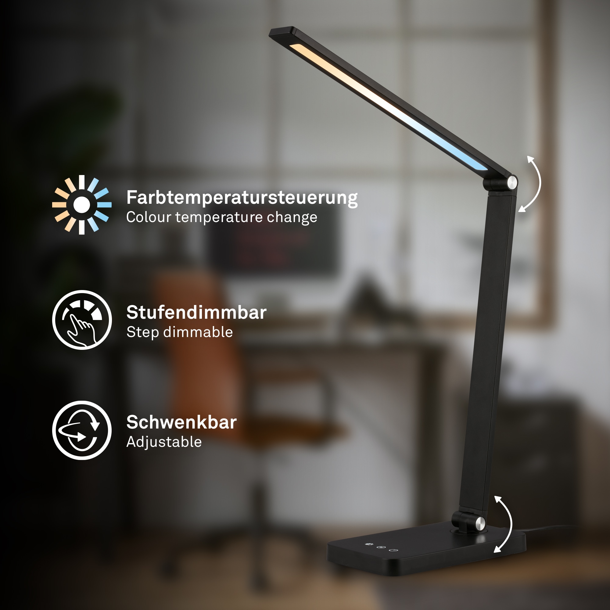 Briloner Leuchten LED Tischleuchte »RICK« LED-Modul 1 Stk. warmweiß - kaltweiß 18x38x31,5 cm, Büro, Kinderzimmer