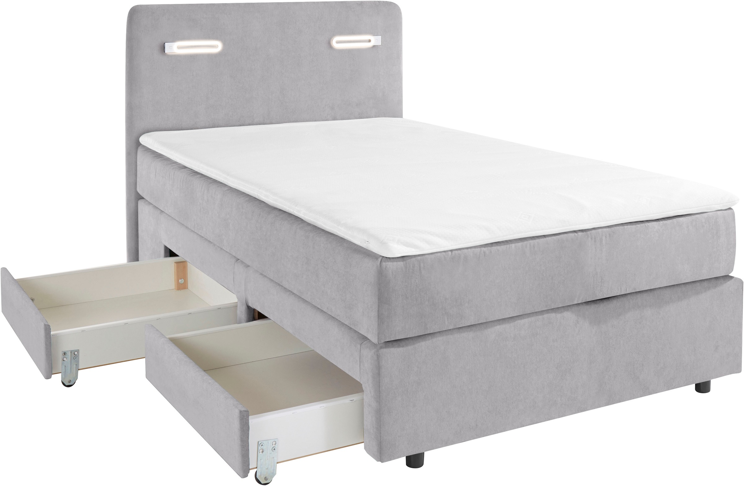 INOSIGN Boxbett »Luan«, Schubkästen, LED-Beleuchtung und Topper, in Breite 120 cm und 180 cm