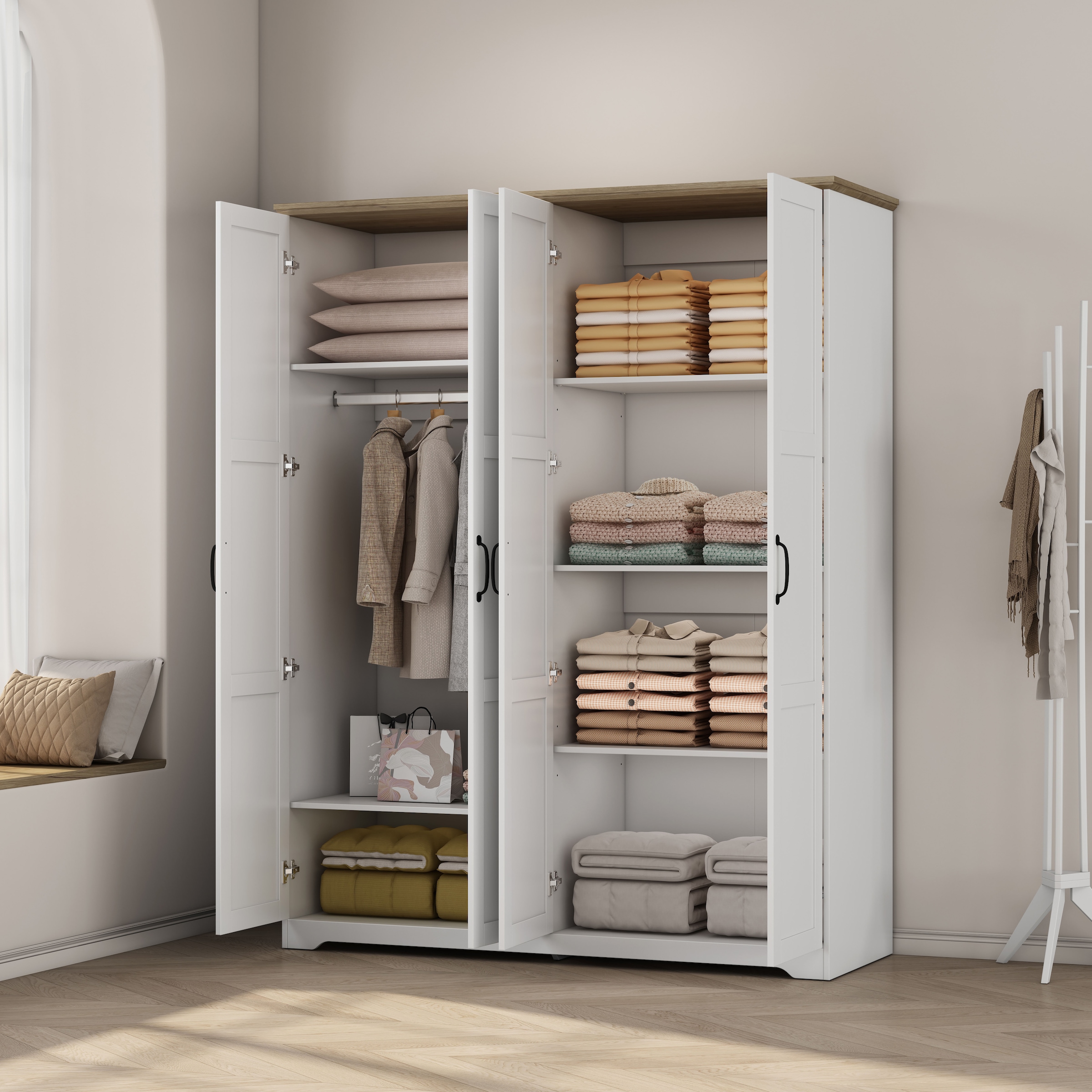OTTO home Kleiderschrank »Emmilia Schrank Schlafzimmerschrank im Landhaus Design« Mit vielen Einlegeböden und Softclose Türen,  Landhaus Schrank mit  4 Türen Breite 151,1cm Höhe 2m