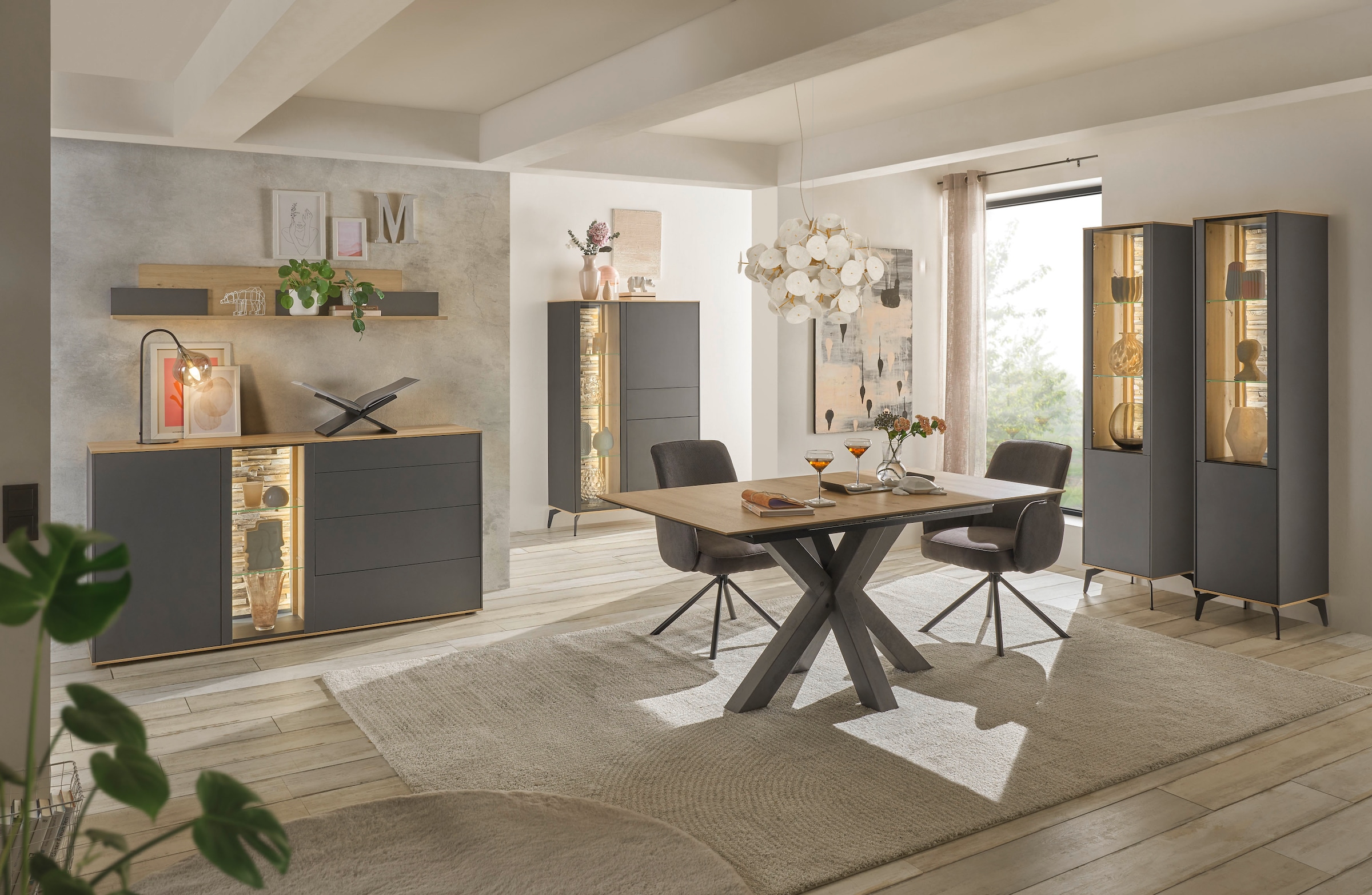 Mäusbacher Highboard, Faro Highboard B 101 cm, inkl. Beleuchtung, Push to open, Metallfüße