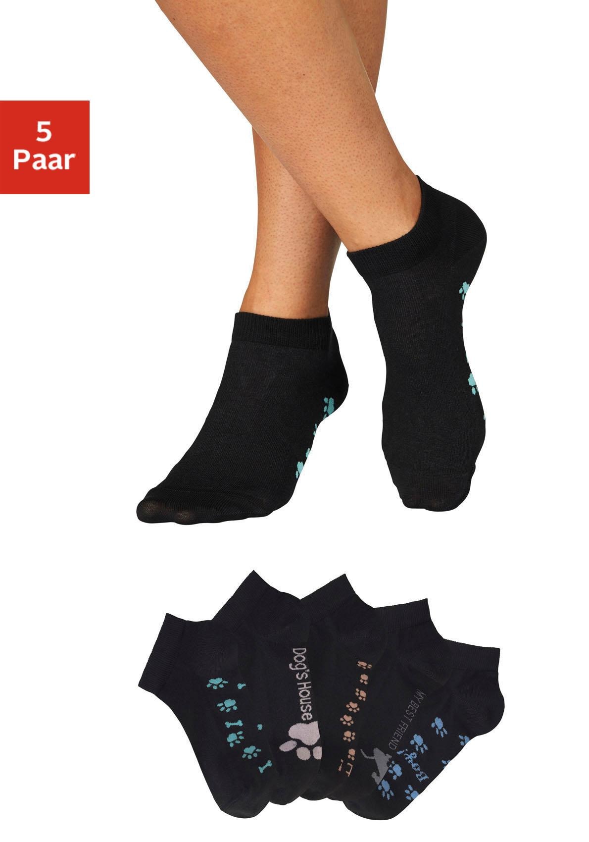 Sneakersocken, (Set, 5 Paar), mit süßem Pfotendesign unter der Sohle