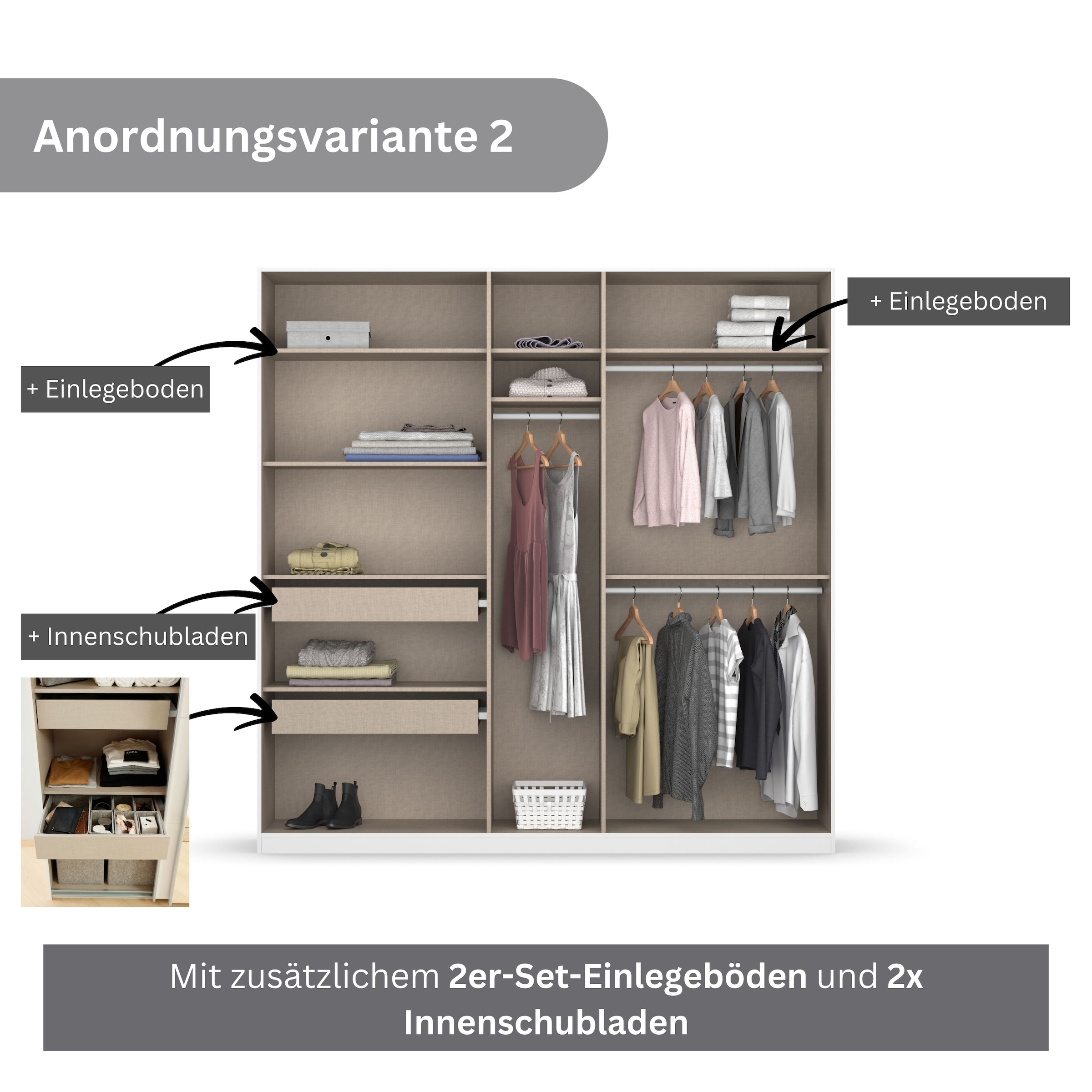 rauch Drehtürenschrank »Koluna«, mit Spiegel, inkl. 2 Innenschubladen sowie extra Böden