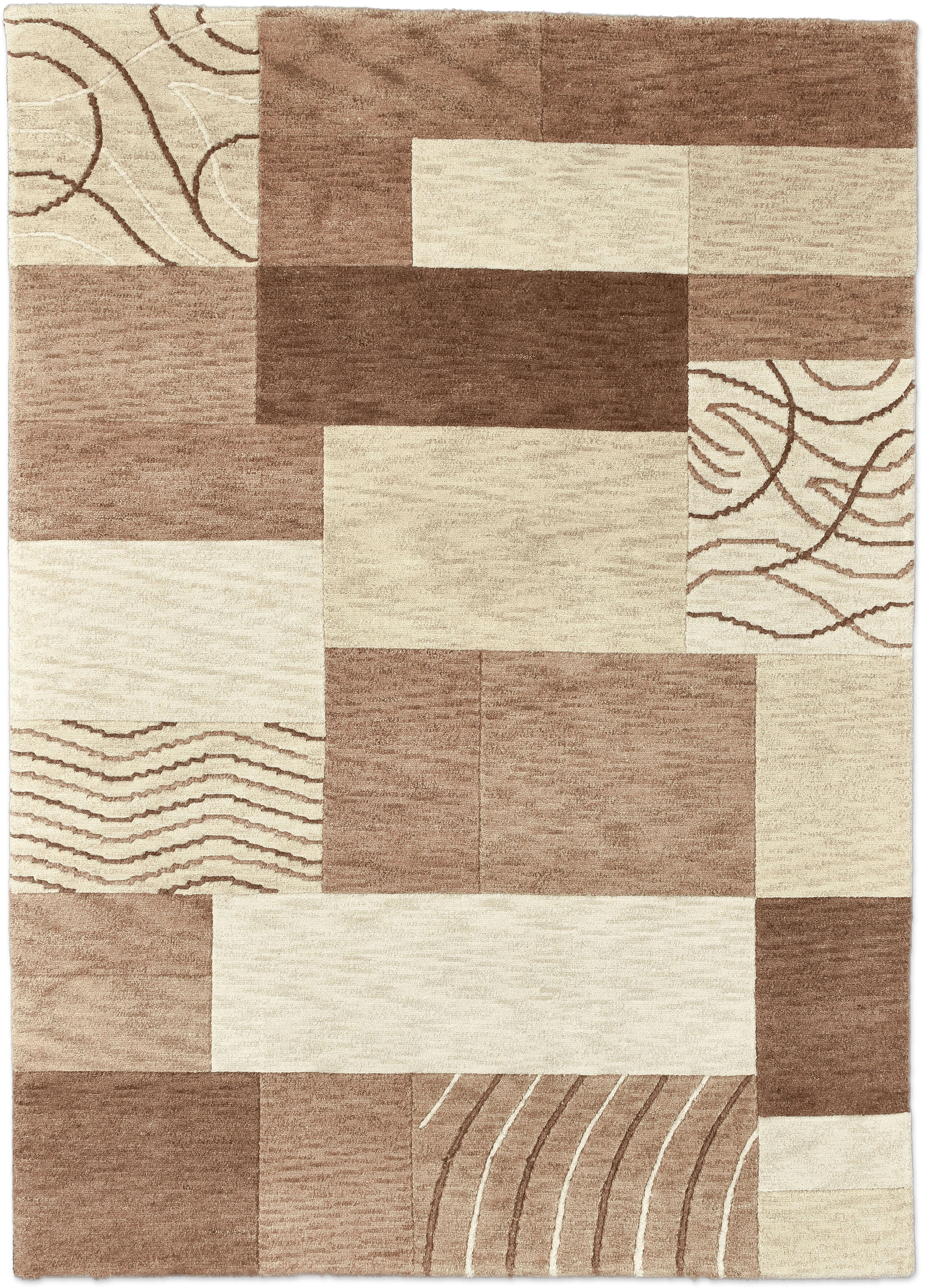 THEKO Wollteppich »Royal Domas 4028«, rechteckig, 14 mm Höhe, Kurzflor, reine Wolle, handgetuftet, modernes Patchwork Design