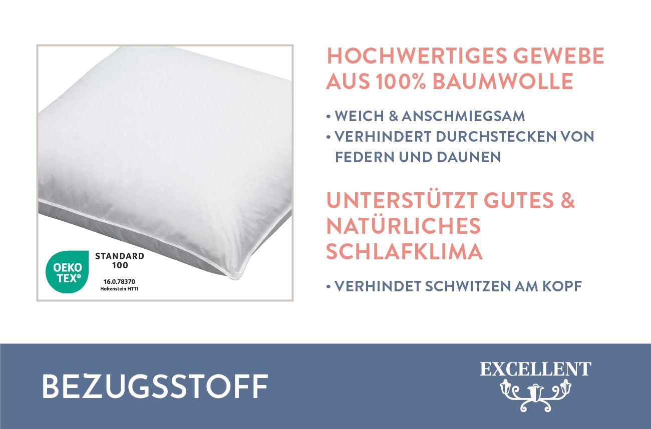 Excellent 3-Kammer-Kopfkissen »Wien«, Füllung: 60% Daunen / 40% Federn (Außenkammern) und 100% Federn (Innenkammer), Bezug: 100% Baumwolle, (1 St.)