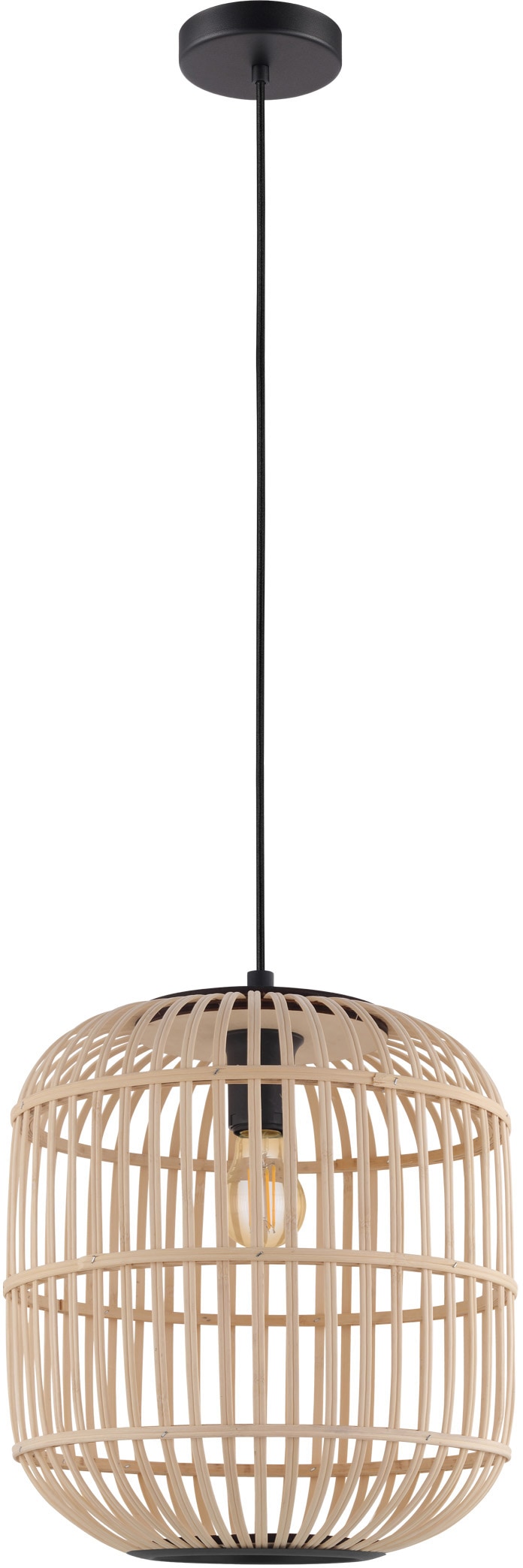 EGLO Hängeleuchte »BORDESLEY Pendellampe, Vintage, Stahl und Holz, E27, Hängelampe, Lampe« E27 Hängeleuchte, Esstischlampe, H110 x Ø35cm, schwarz, natur, 1X28W exkl.