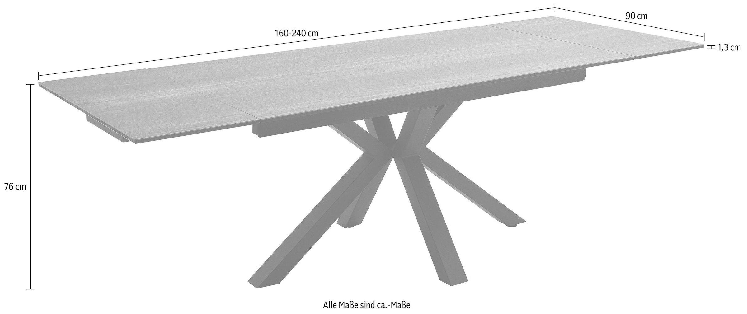 MCA furniture Esstisch »Nagano«, Esstisch Glas-Keramik mit Stirnauszug