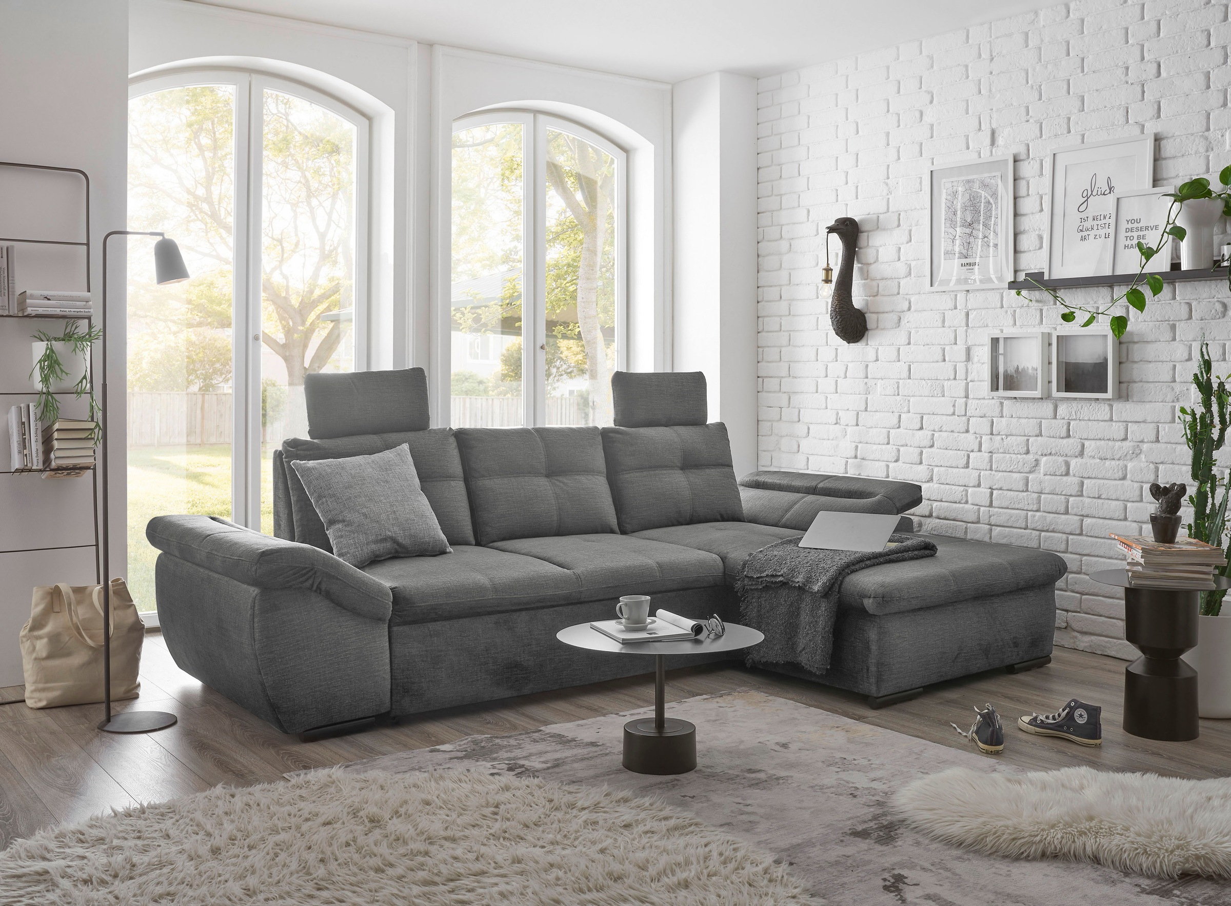 ED EXCITING DESIGN Ecksofa »Alija L-Form«, mit Bettfunktion, Armteilverstel günstig online kaufen