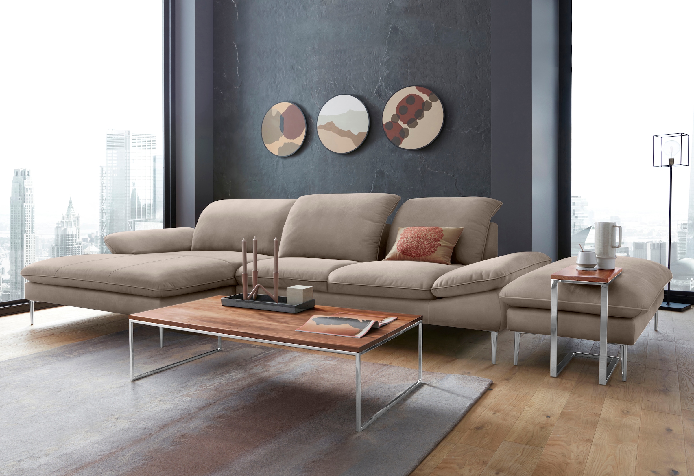 W.SCHILLIG Ecksofa »enjoy&MORE, Designsofa, bequem, zeitlos und elegant, L-Form«, mit Sitztiefenverstellung, Füße Chrom glänzend, Breite 340 cm