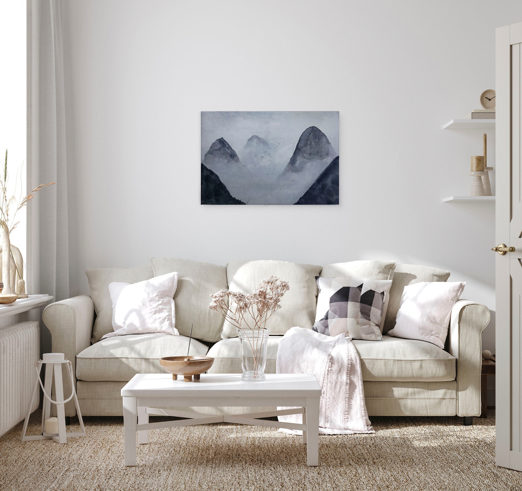 A.S. Création Leinwandbild »Misty Rocks«, Kunst-Berge-Kinder, (1 St.), Nebel Keilrahmen Berg Gebirge Landschaft Leinwand-Bild Wohnzimmer Wand
