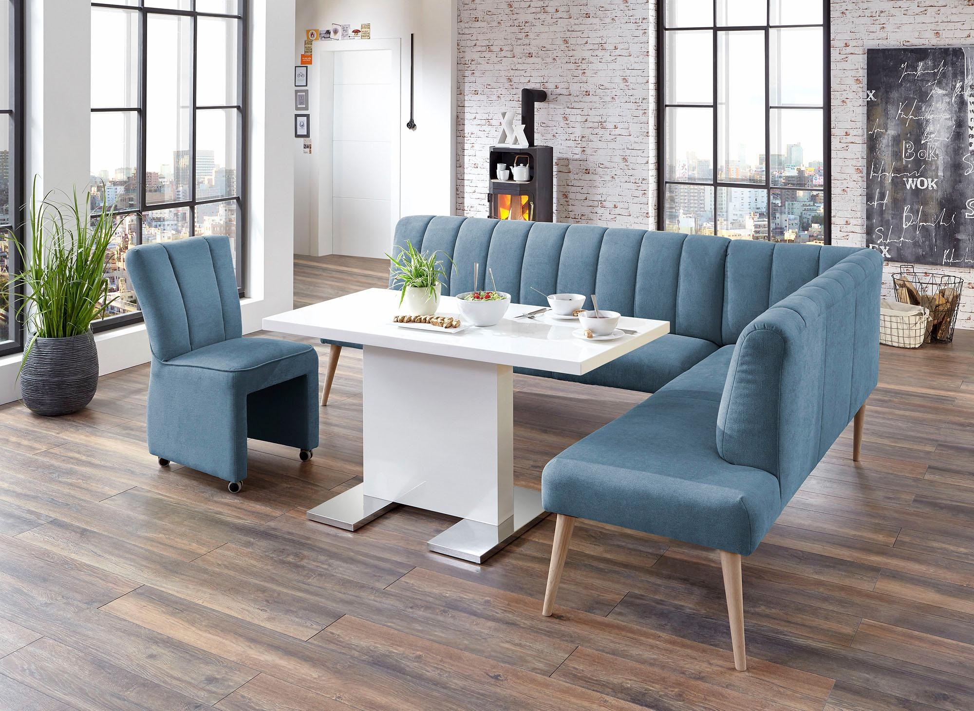 exxpo - sofa fashion Eckbank »Costa, moderne Rückensteppung, bequem und elegant, hoher Holzfuß«, Frei im Raum stellbar
