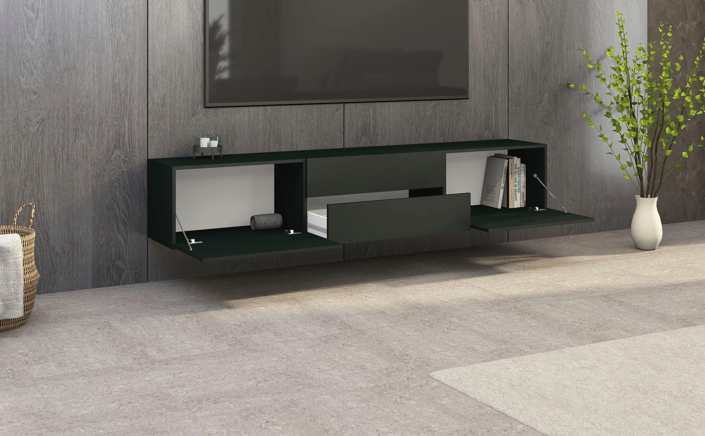 borchardt Möbel Lowboard »Sophia«, Breite 200 cm mit 2 Klappen und 2 Schubkästen, stehend und hängend