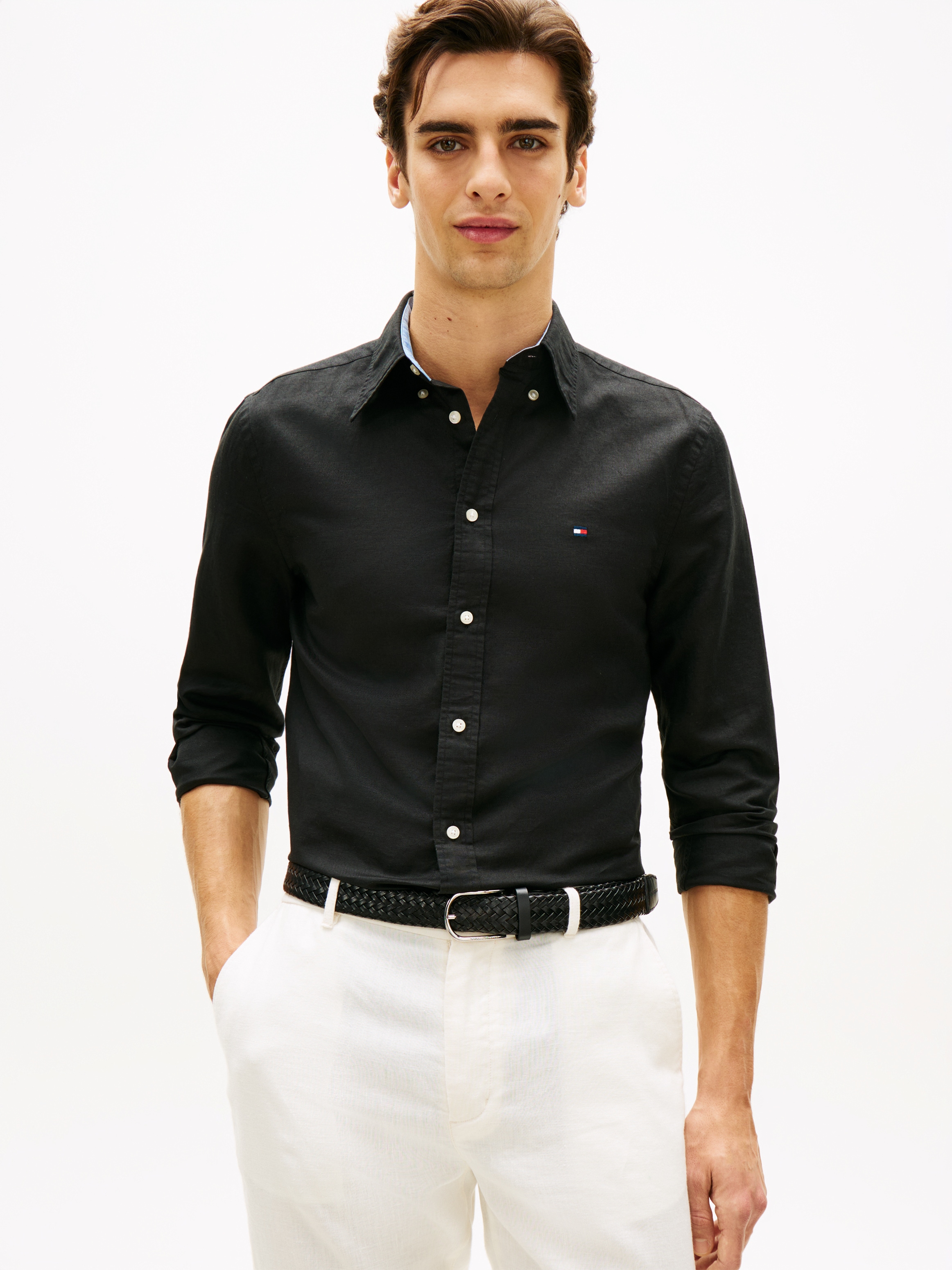 Tommy Hilfiger Langarmhemd »LINEN BLEND SOLID BTD« Regular Fit Leinen