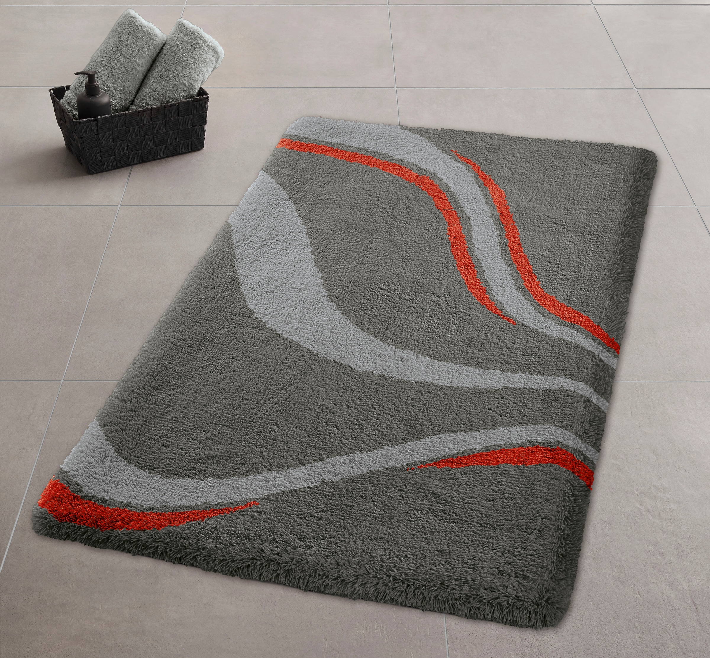 Kleine Wolke Badematte »»Vento«, Badvorleger, Badezimmer Teppich« Höhe 20 mm rutschhemmend beschichtet fußbodenheizungsgeeignet Badteppich, modernes Welledesign, besonders weich