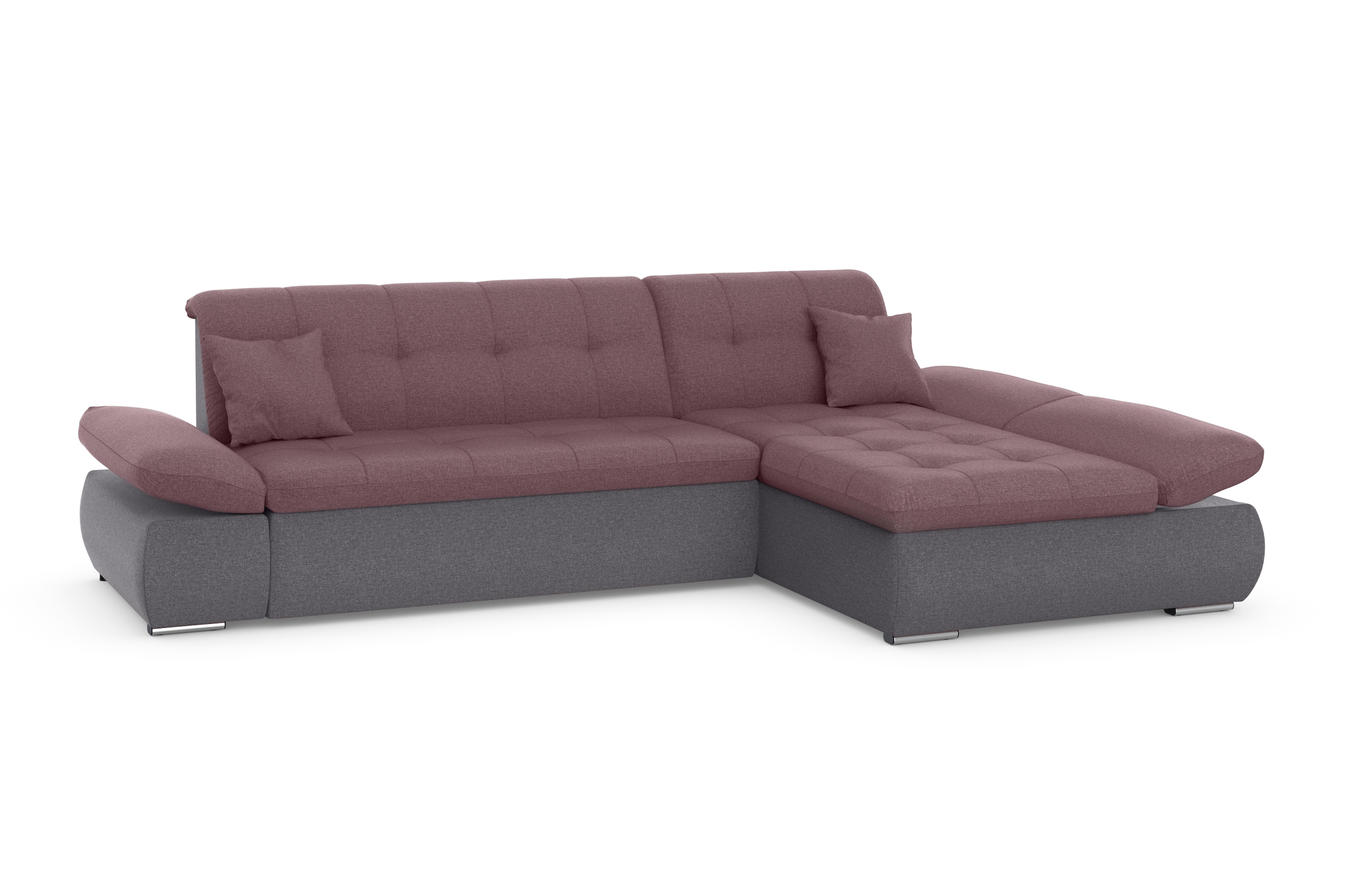 DOMO collection Ecksofa »Moric, L-Form, XXL-Sofa - Breite 300cm«, wahlweise mit Bettfunktion und Armteilverstellung, grau-beere