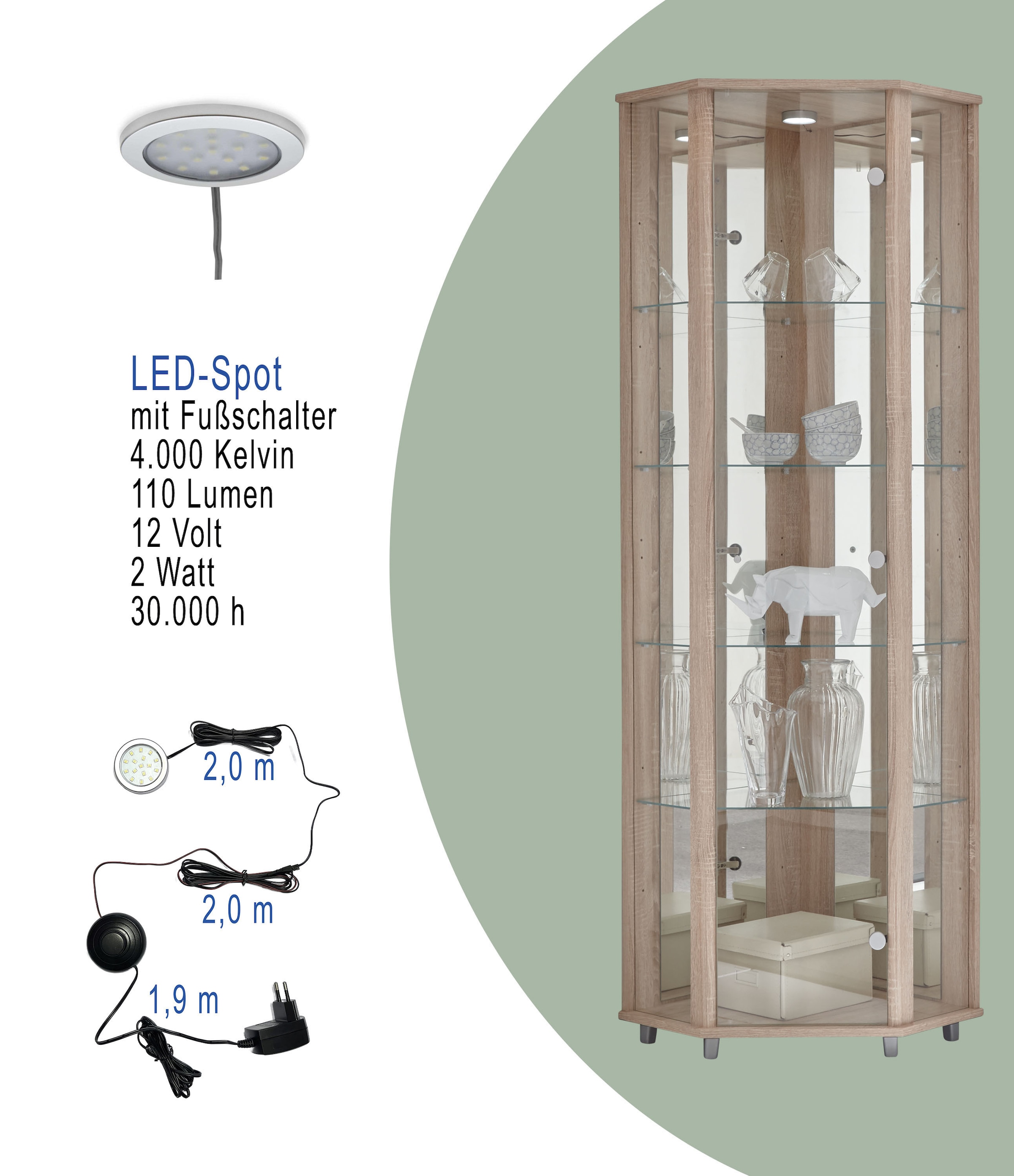 fif möbel Eckvitrine »TRIO Höhe ca. 172 cm, ink. Beleuchtung«, Eckvitrine/Glasvitrine 1x Glastür, perfekt für Sammler, Sammlervitrine