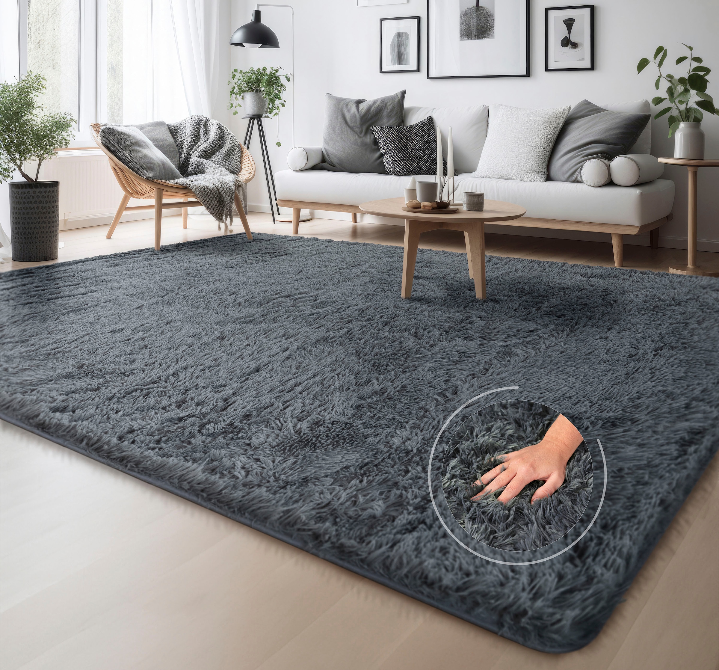 Hochflor-Teppich »Serville«, rechteckig, 37 mm Höhe, Kuschelteppich, Uni Fa günstig online kaufen