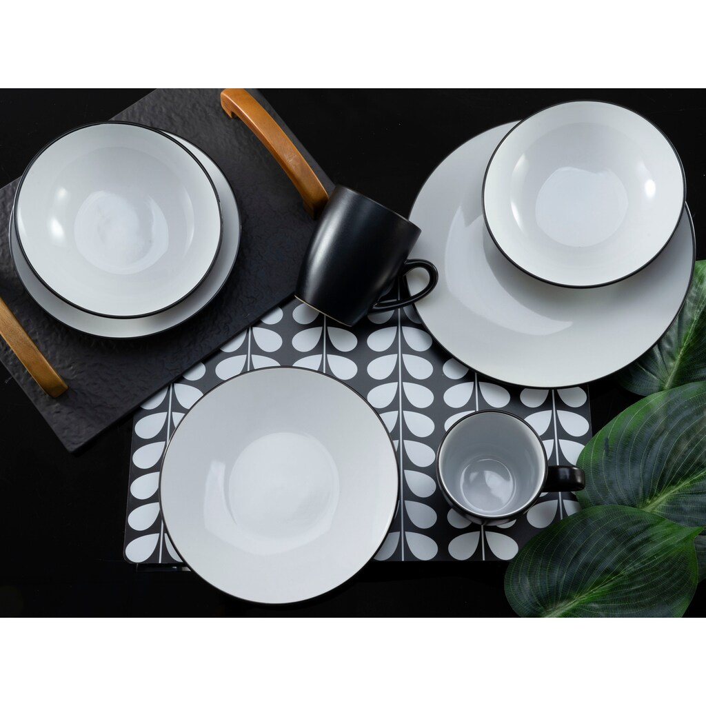 CreaTable Kombiservice »Geschirr-Set Cool Black«, (Set, 16 tlg., Kaffeeservice und Tafelservice im Set, für 4 Personen)